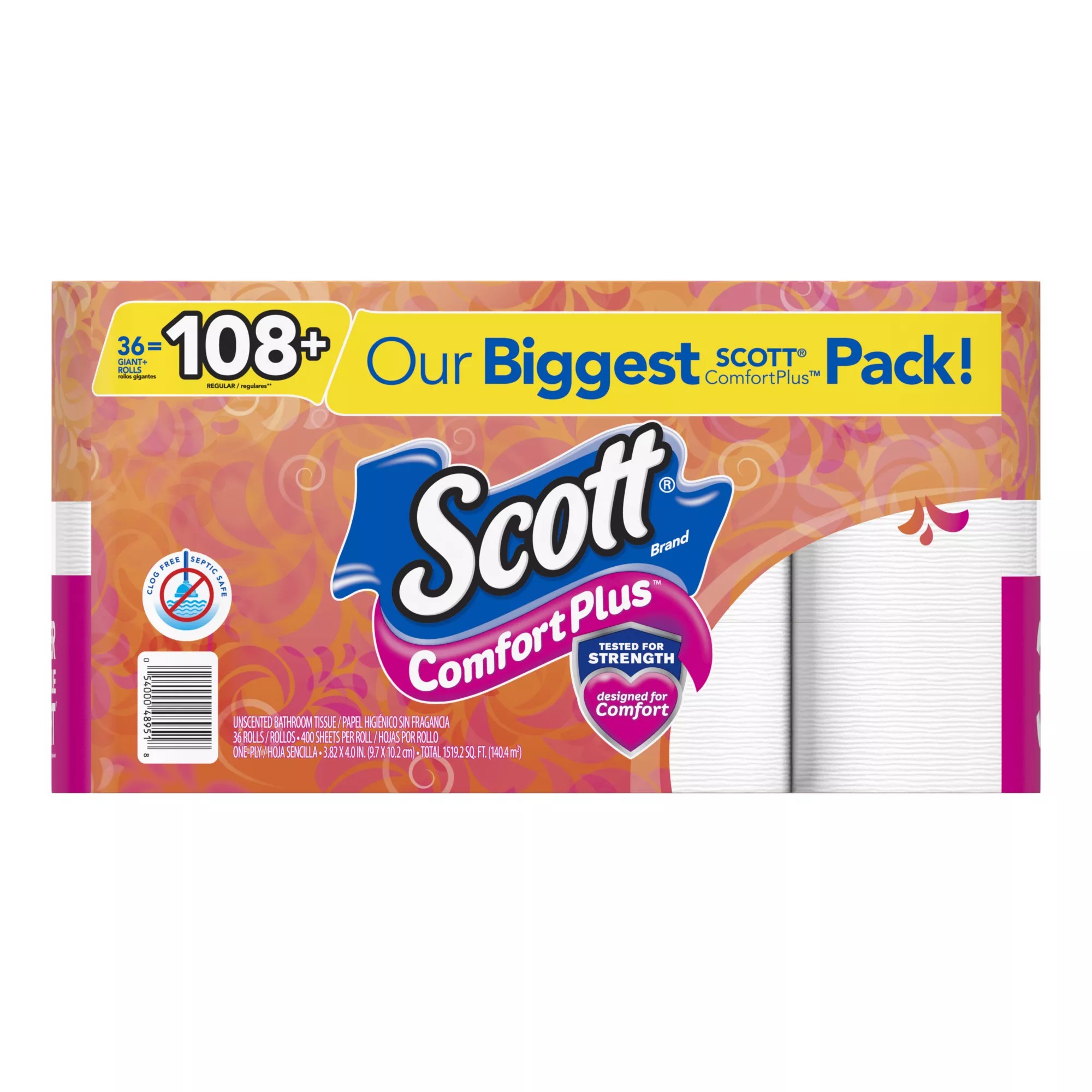 Scott ComfortPlus Toilet Paper Giant Roll 1Ply 400Sheet, 36 Pk. BJ