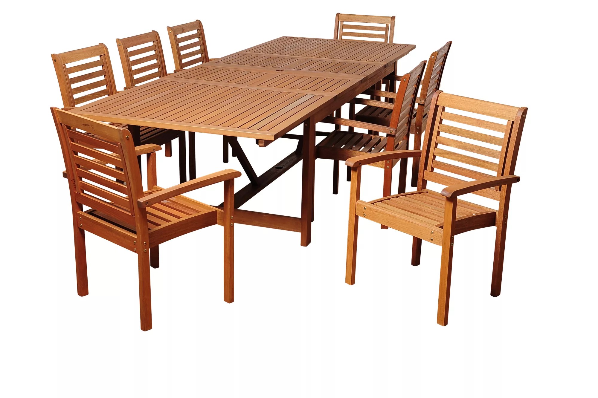 Amazonia San Agustin 9Pc. Eucalyptus Extendable Rectangular Patio