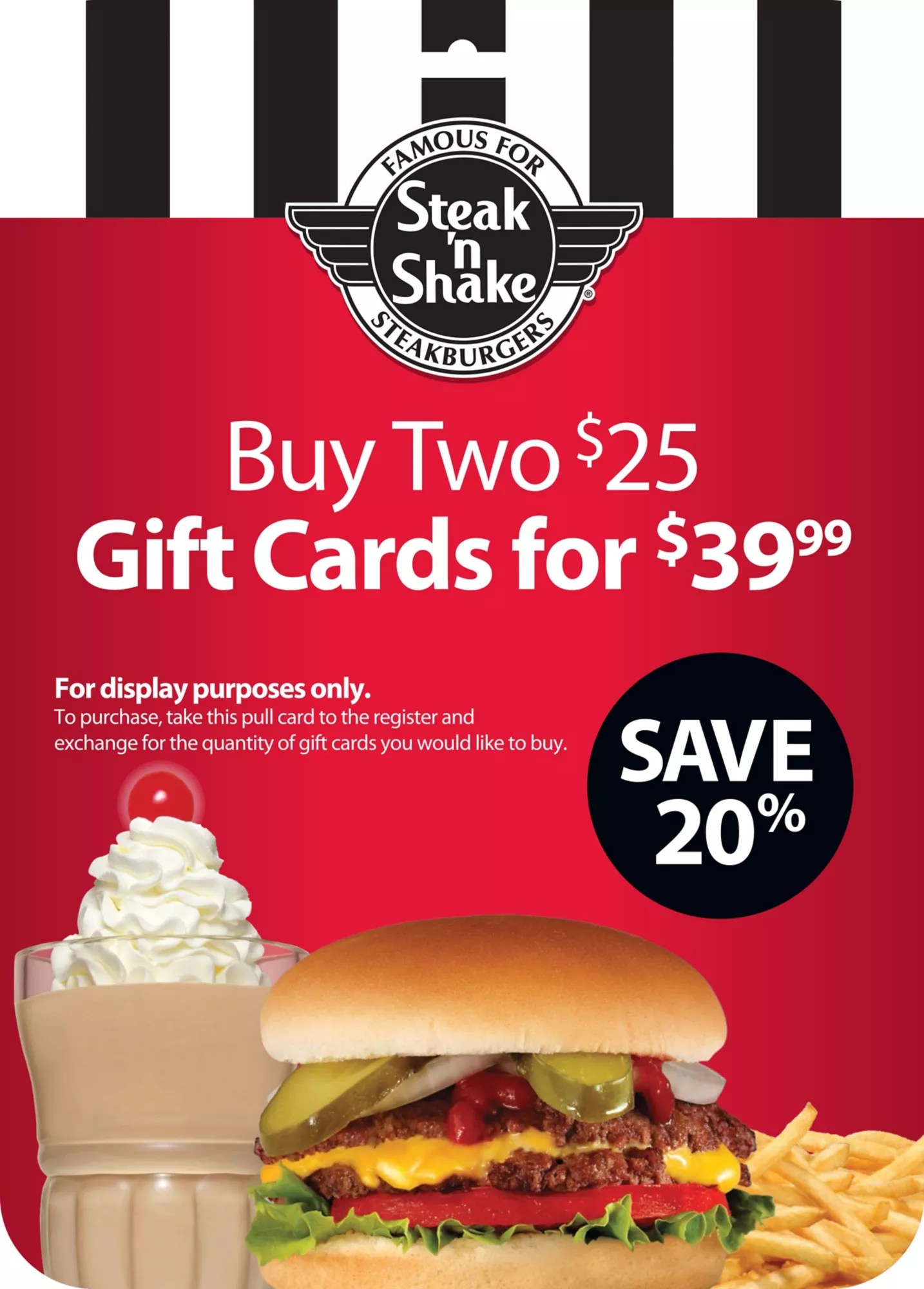 25 Steak 'n Shake Gift Card, 2 pk. BJ's Wholesale Club