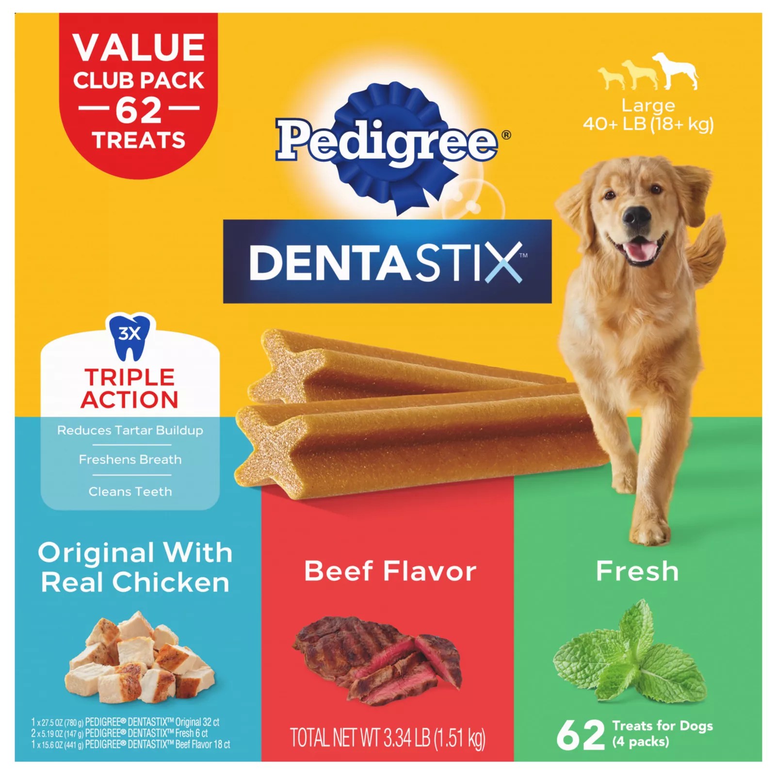 Pedigree Dentastix Triple Action Adult Dog Treat, 62 lupon.gov.ph