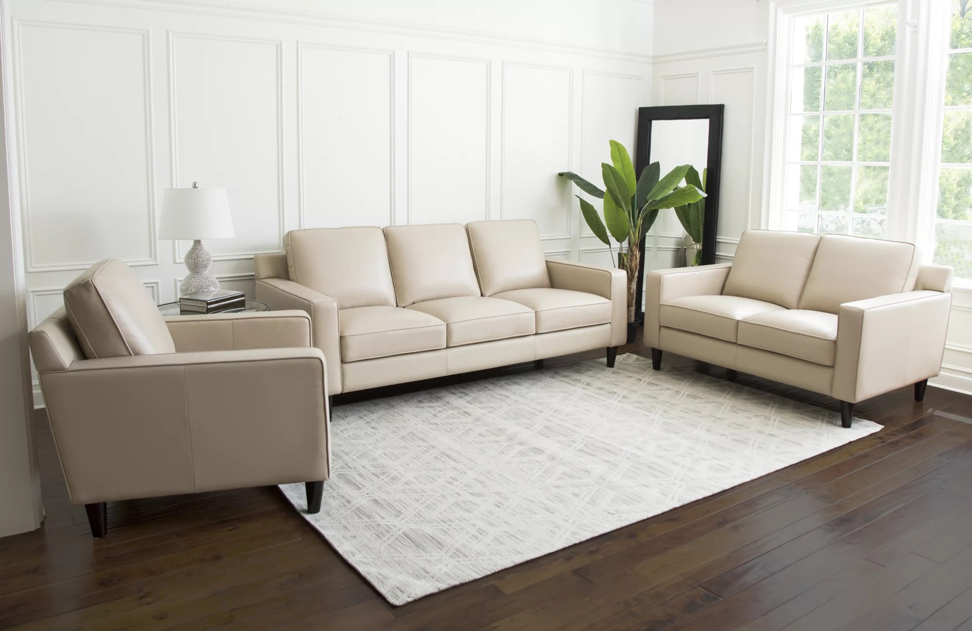 Cream Leather Sofa Set Baci Living Room