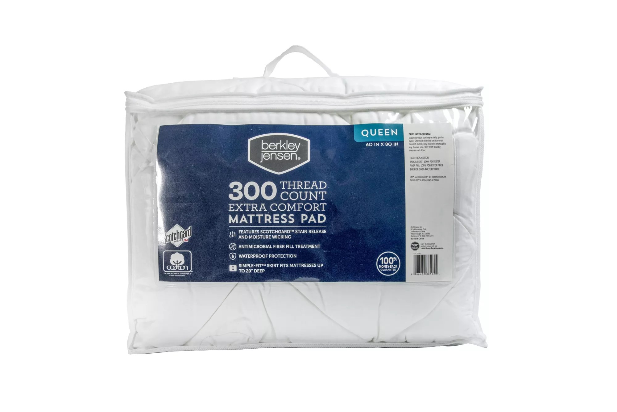 Berkley Jensen Extra Comfort Waterproof QueenSize Mattress Pad BJs