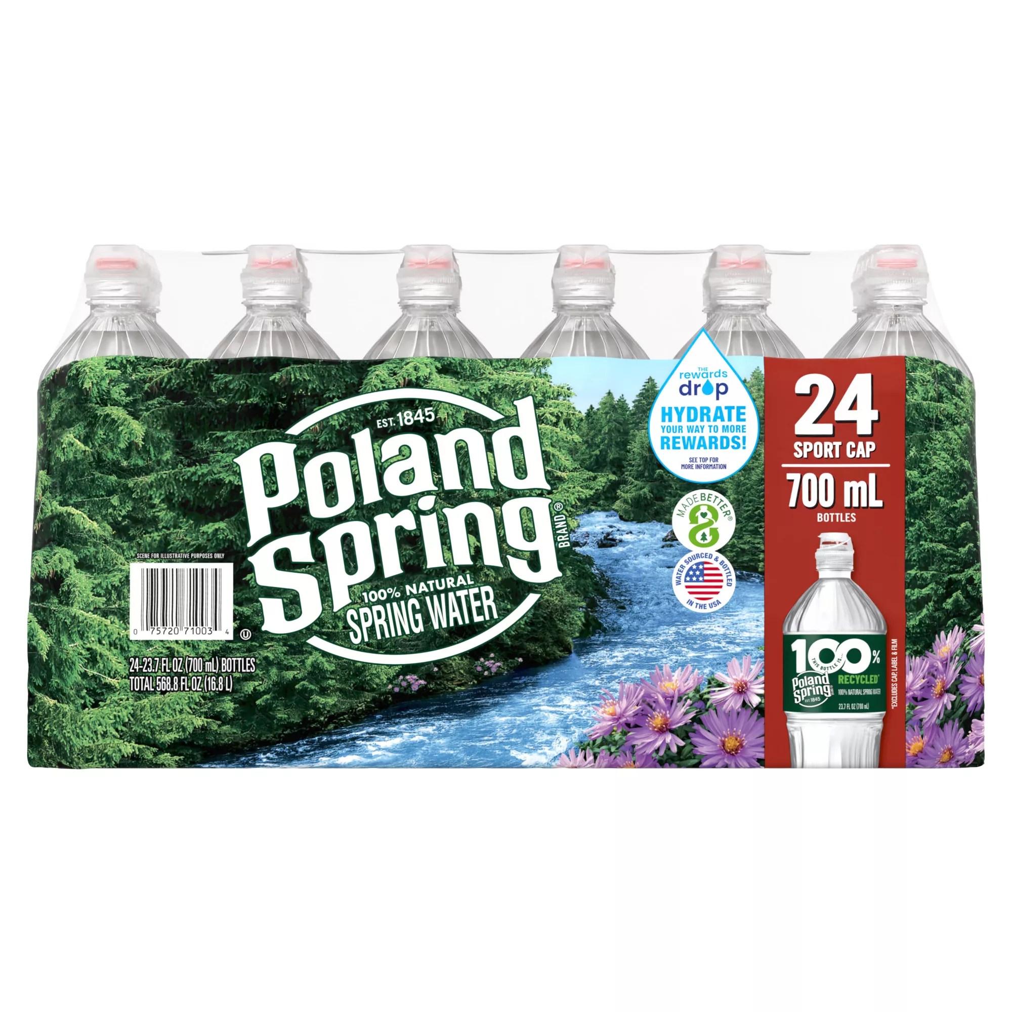 Poland Spring 100 Natural Spring Water with Sports Cap, 24 pk. BJ's