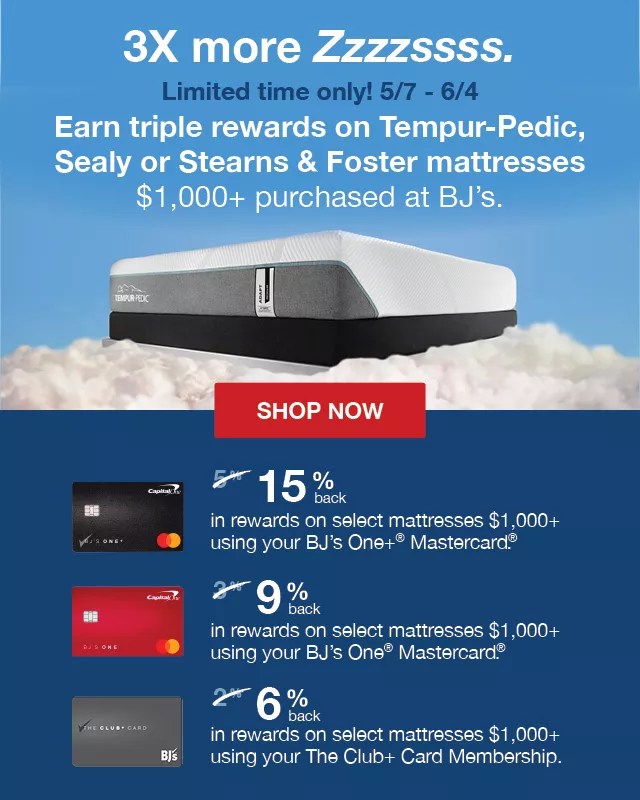 Limited time only! Earn triple rewards on TempurPedic, Sealy or