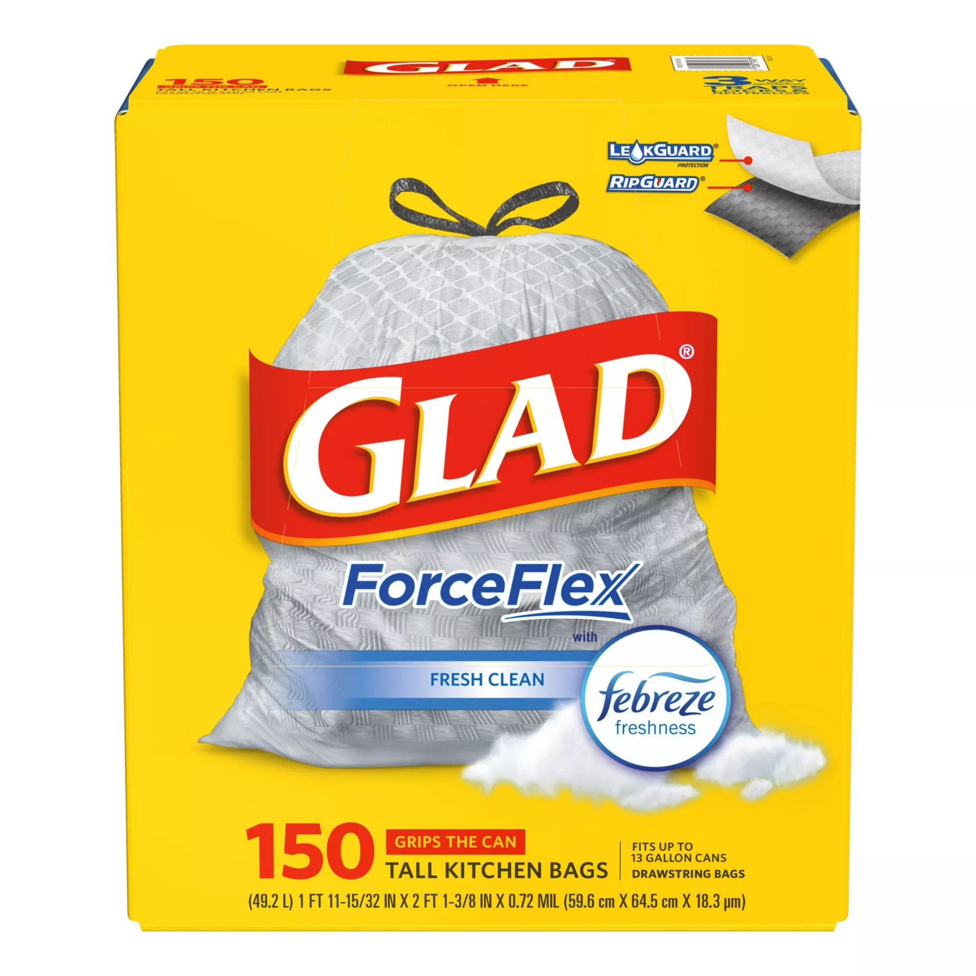 Glad ForceFlex 13 Gallon Drawstring Trash Bag BJ's Wholesale Club