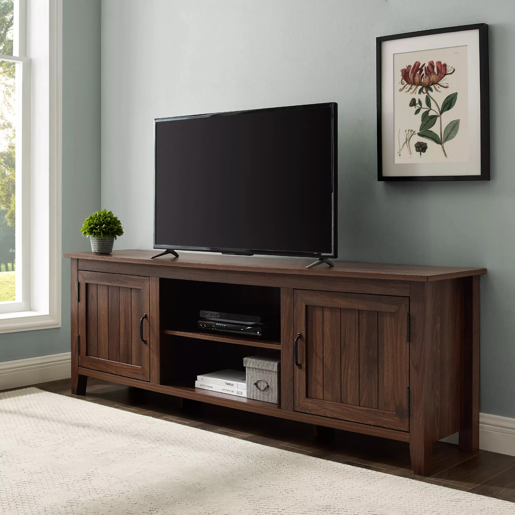 70" W. Trends Harlow Modern Farmhouse TV Stand BJs Wholesale Club