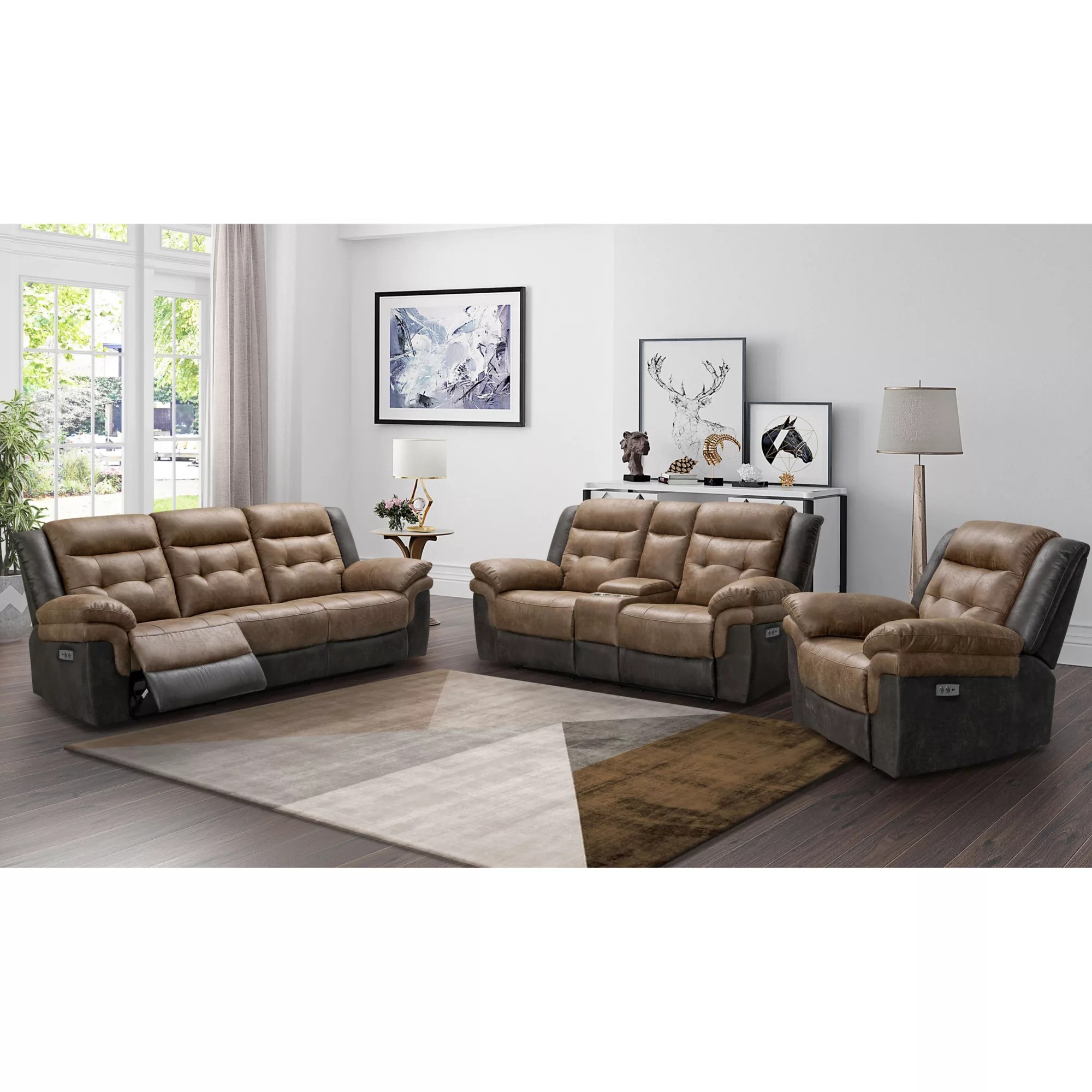 Brown Leather Reclining Sofa Set Matttroy