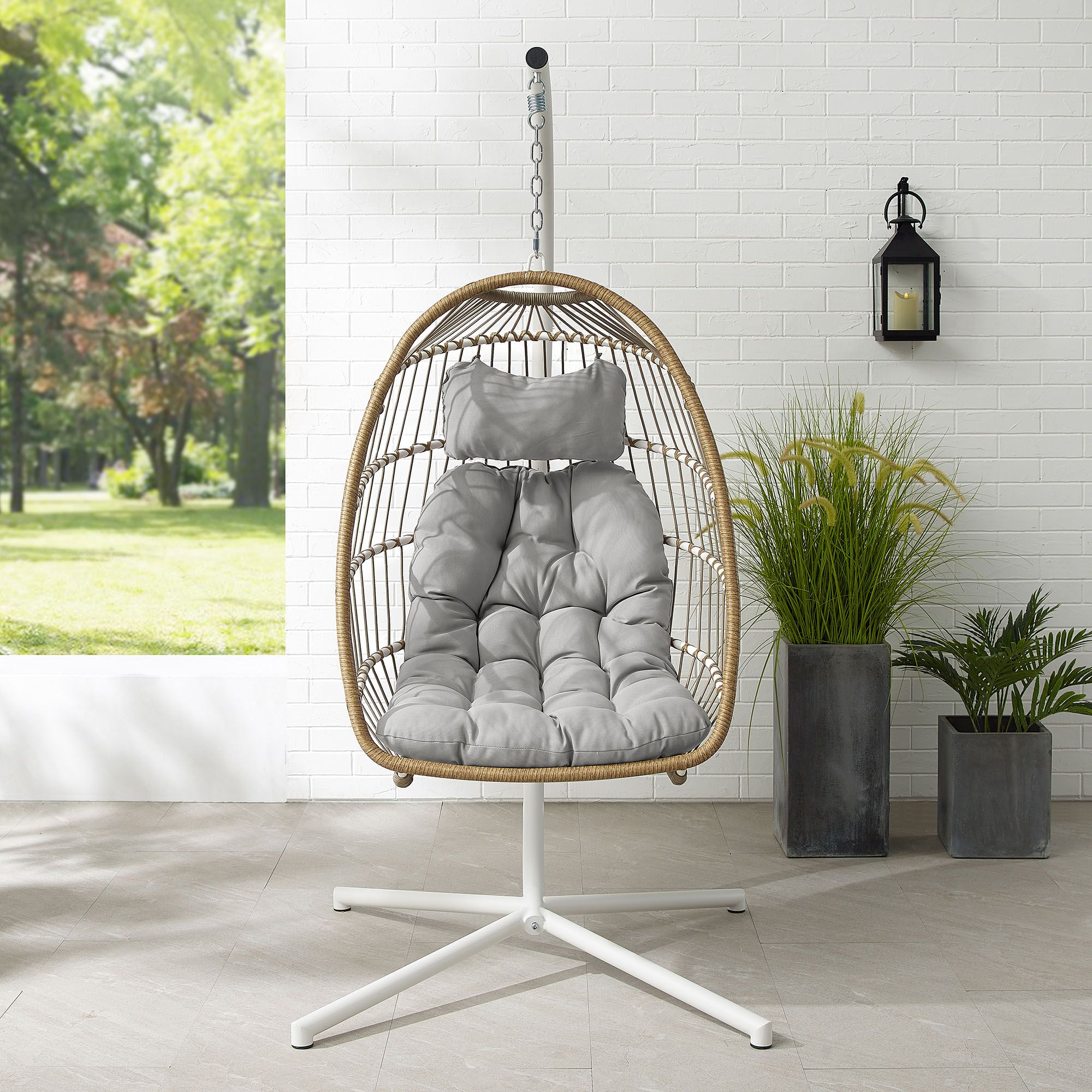 W. Trends Swinging Wicker Outdoor Egg Chair with Tufted Cushion Brown BJ's Wholesale Club