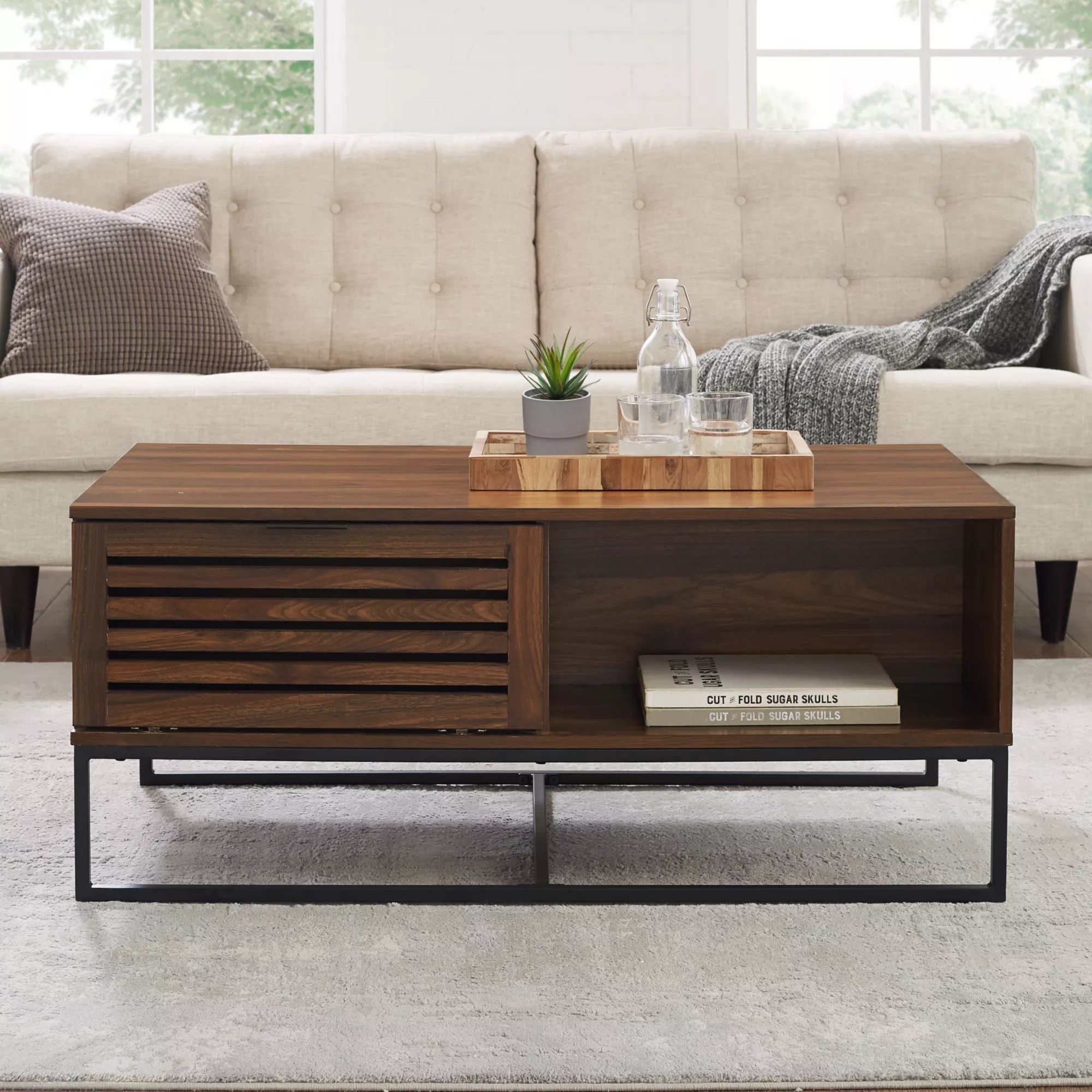 W. Trends Jackson 42" Modern Slat Door Coffee Table, Dark Walnut BJ's