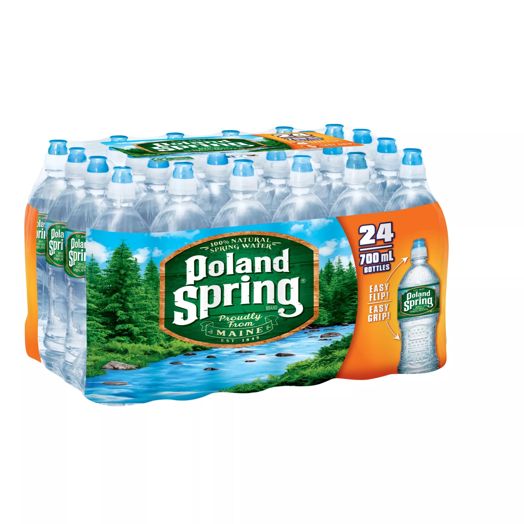 Poland Spring 100 Natural Spring Water with Sports Cap, 24 pk./23.7 oz