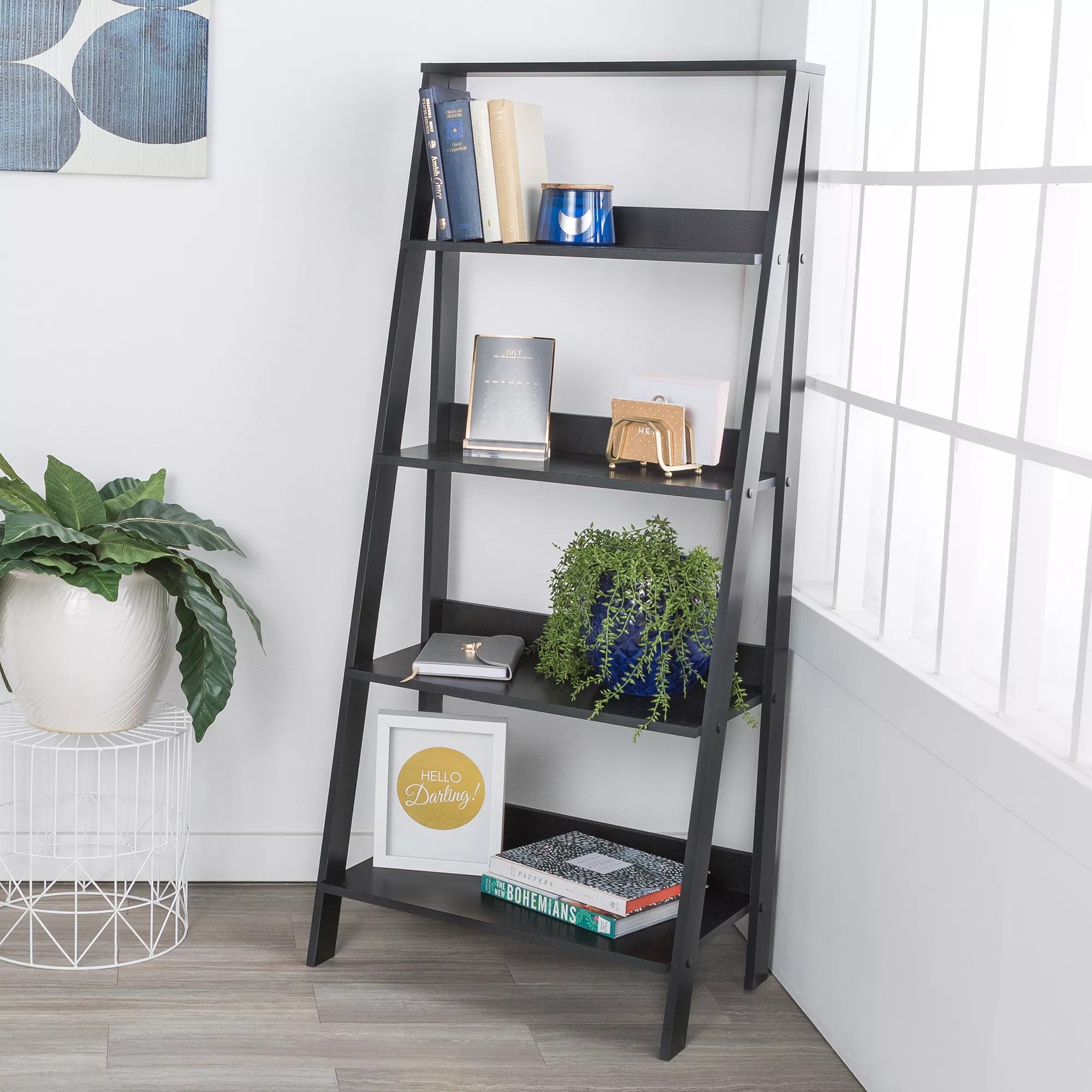Madeleine Home Ladder Shelves Black And Natural Metal 4Shelf Ladder