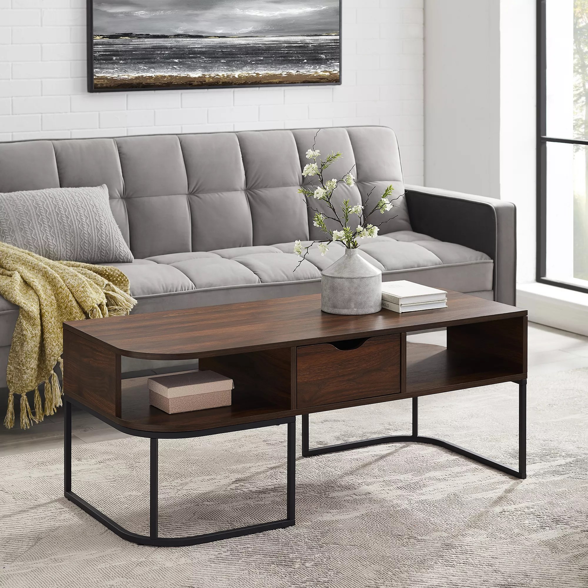 W. Trends 44" Modern Curved Edge Single Drawer Coffee Table BJ's