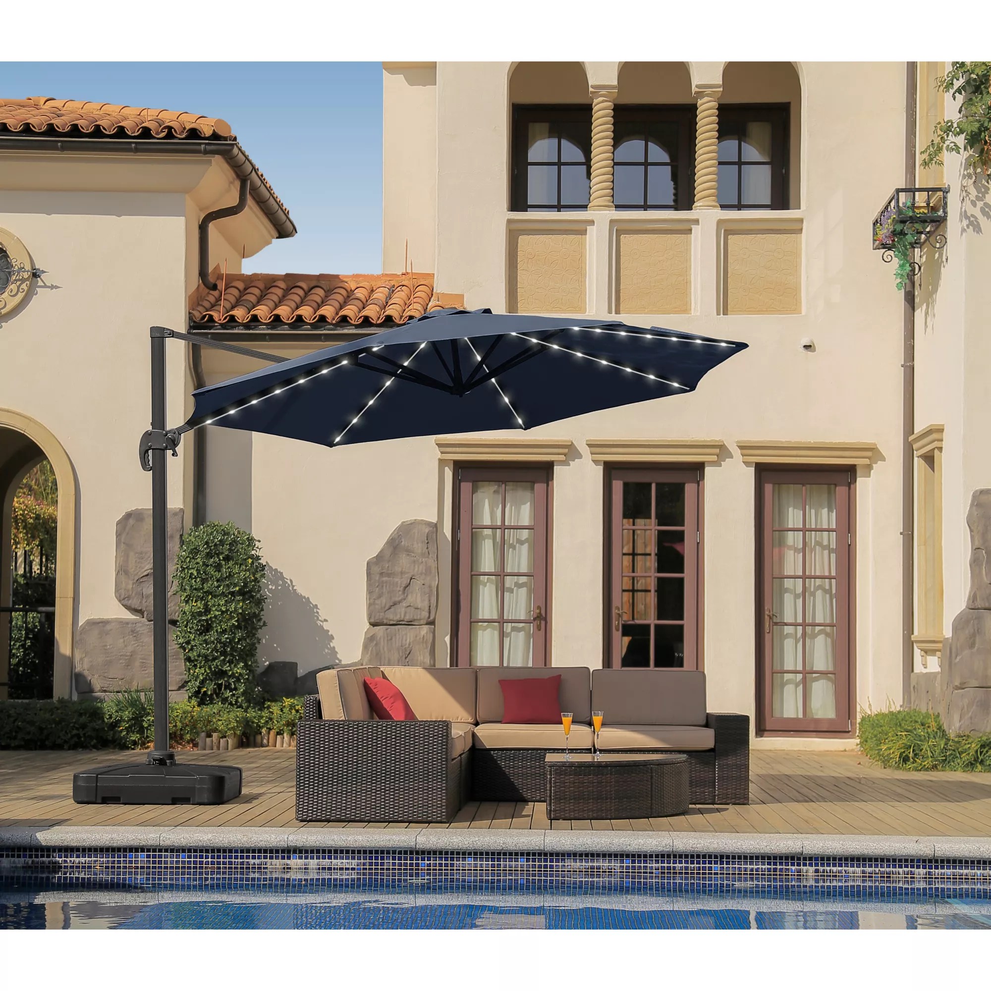 Berkley Jensen 11' Umbrella with Solar LEDs Blue BJ's Wholesale Club