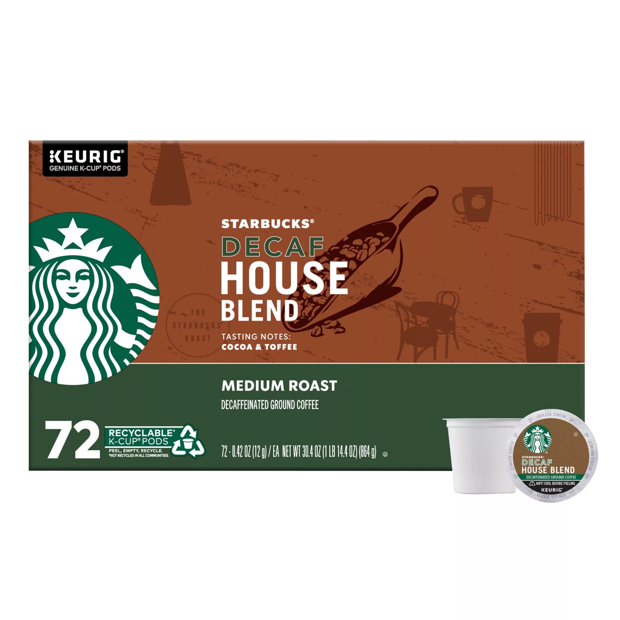 Starbucks Decaf House Blend Medium Roast KCup Pods For Keurig Brewers
