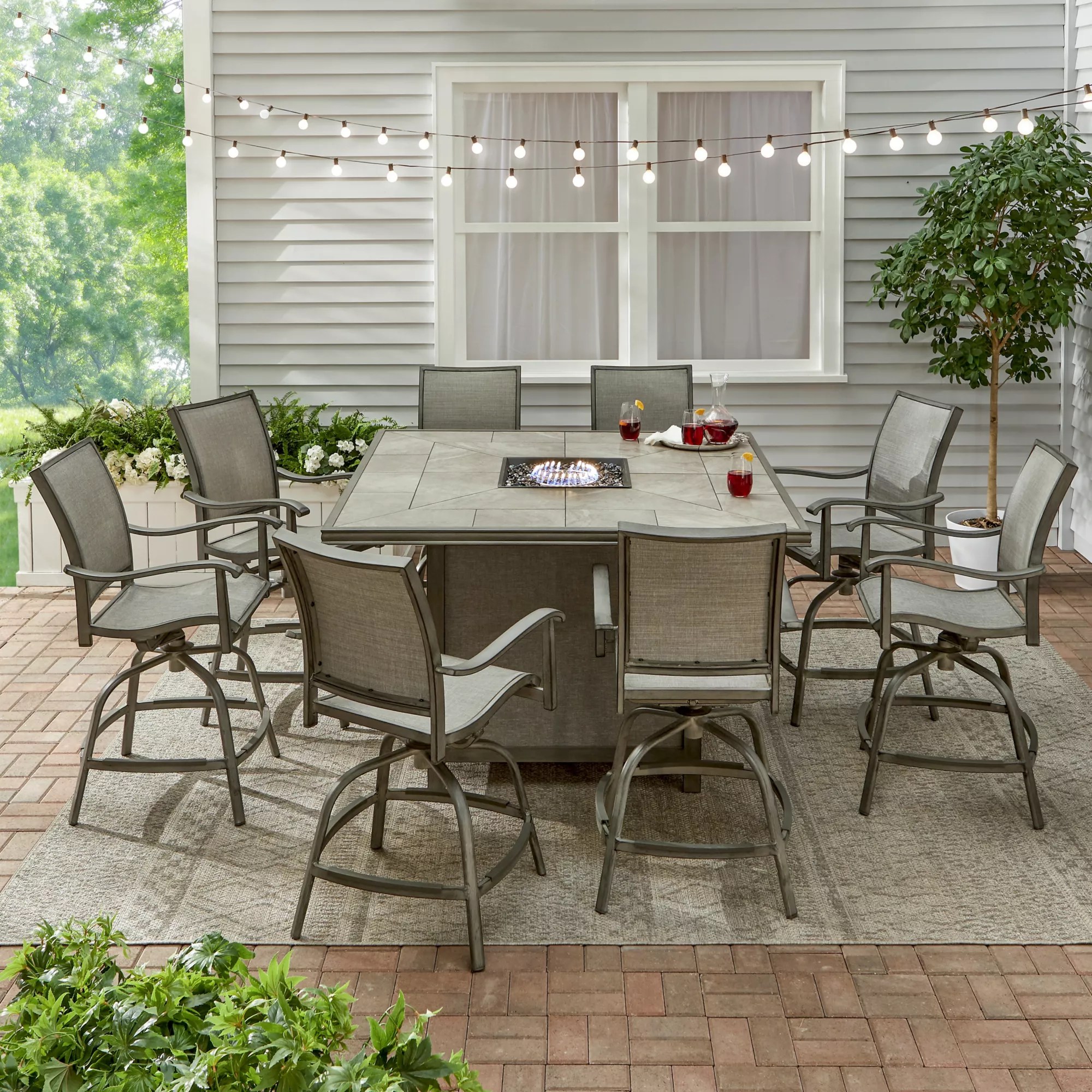 Berkley Jensen Rock Landing 9Pc. Outdoor Dining Set with Fire Pit BJ