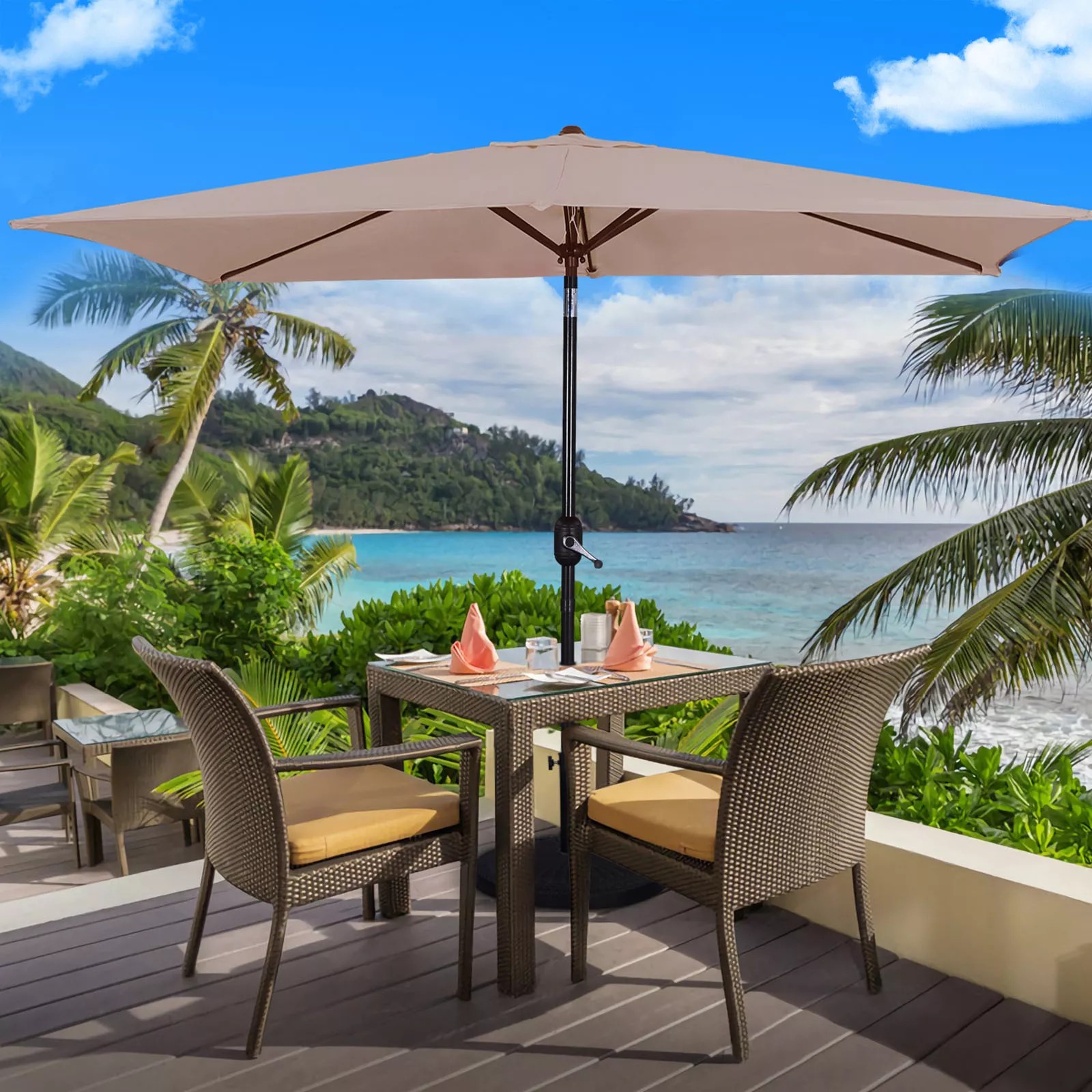 MISSBRELLA 10' x 6.5' Rectangular Outdoor Patio Market Table Umbrella