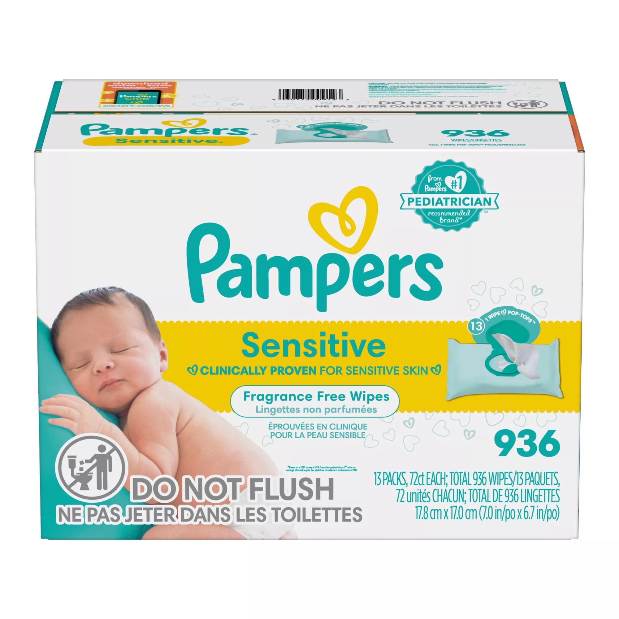 Pampers Baby Wipes Sensitive 13X PopTop Packs BJ's Wholesale Club
