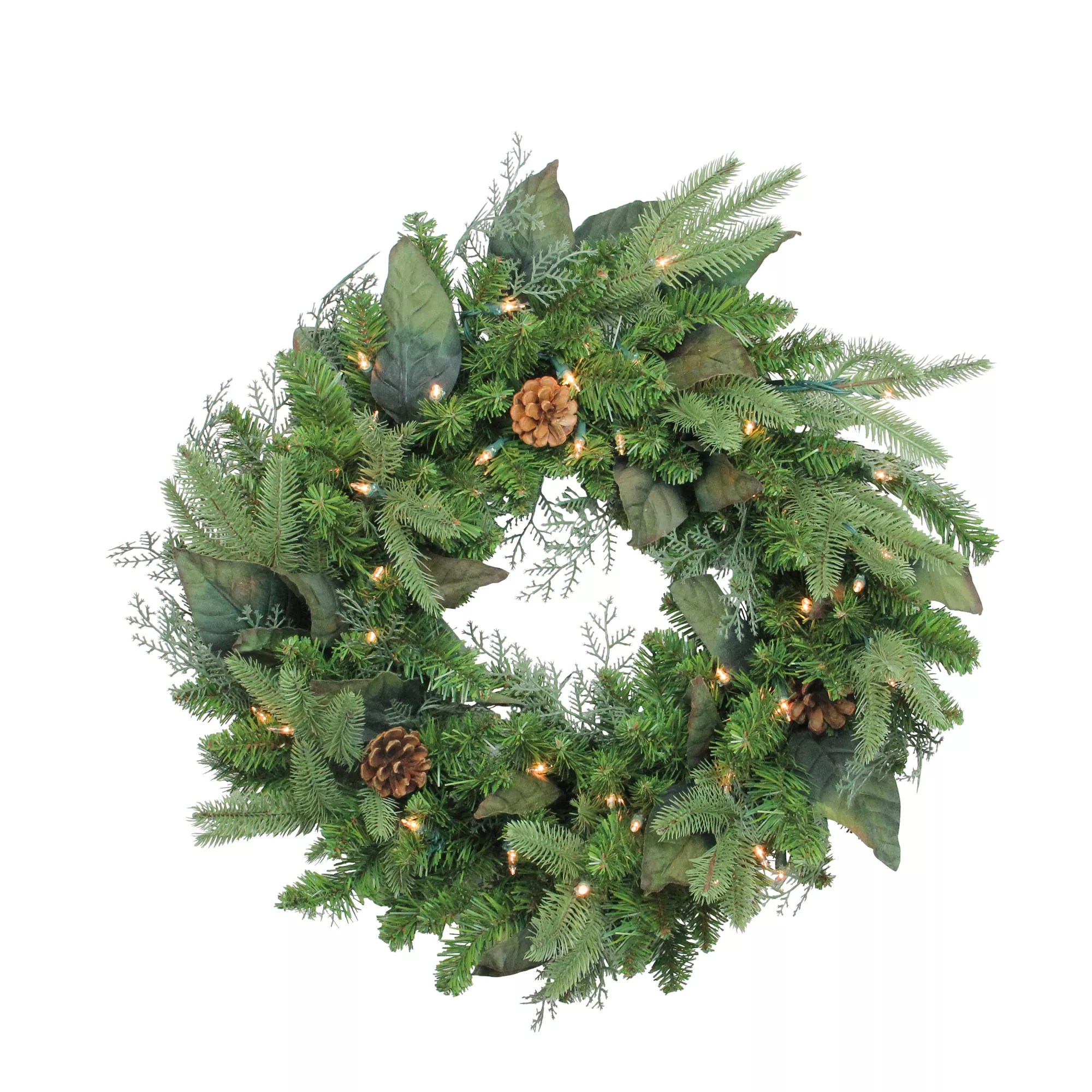 Northlight 24" PreLit Mixed Winter Pine Christmas Wreath Clear