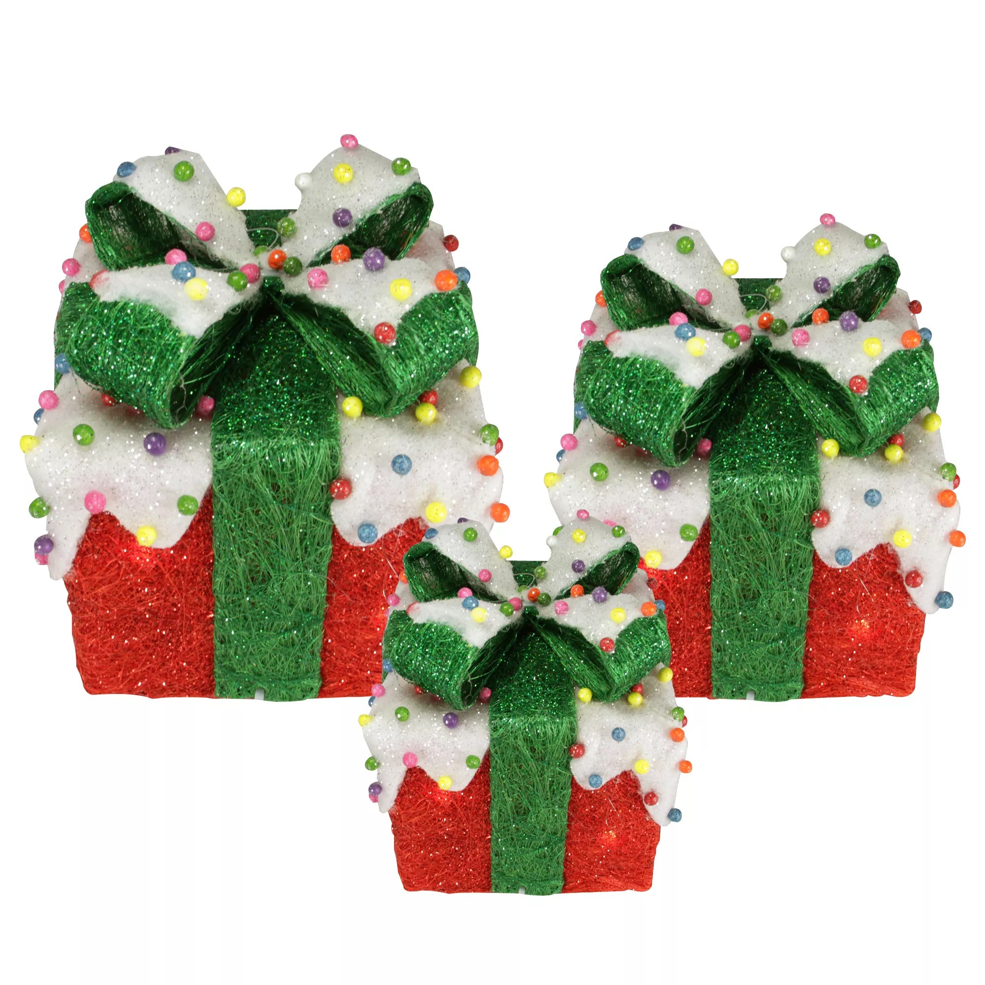 Northlight 3Pc. Lighted Snow and Candy Covered Sisal Gift Boxes