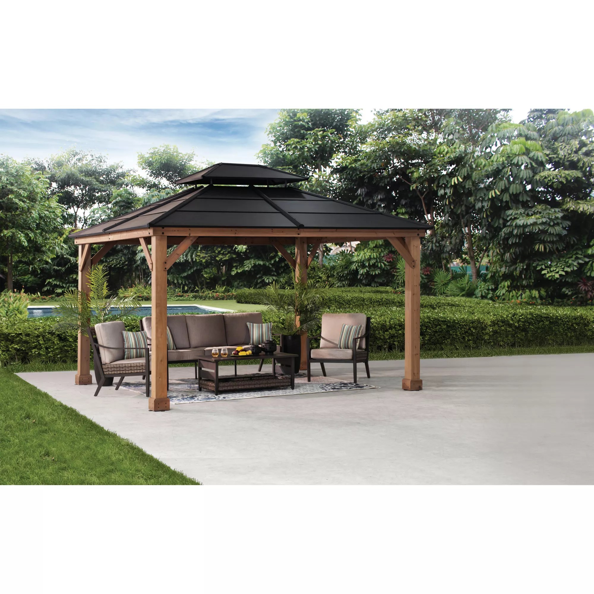 Hampton Bay Crownhill 11 X 13 Hardtop Gazebo With Wood Posts A102007506