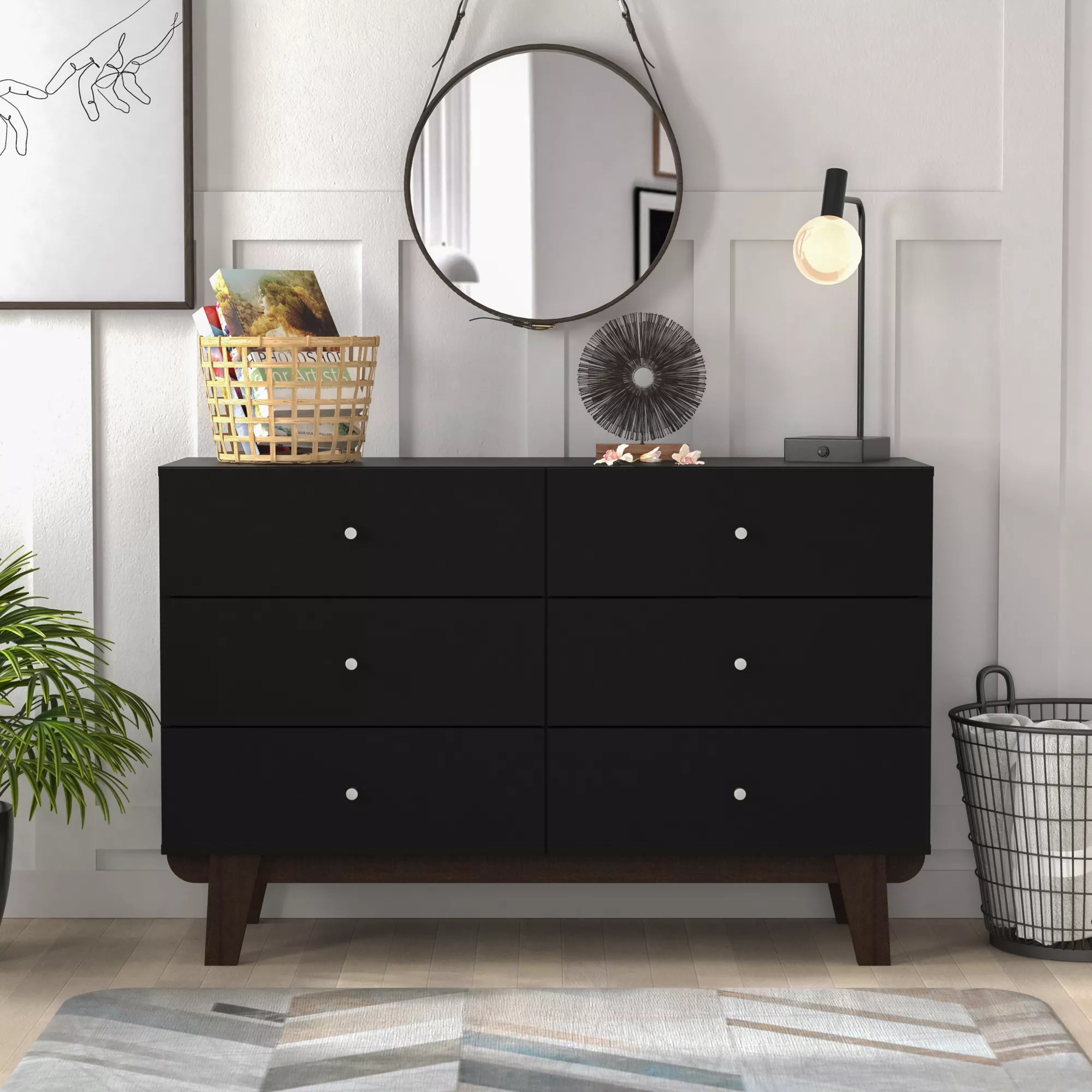 Living Essentials by Hillsdale Wood Six Drawer Dresser Matte Black
