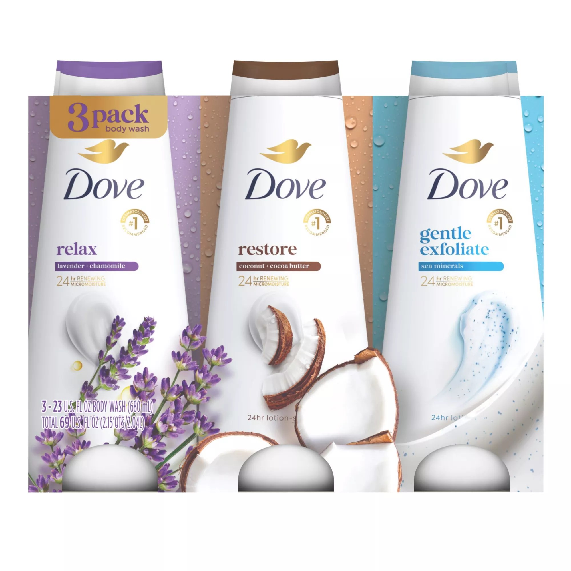 Dove Relax, Exfoliate & Restore Body Wash Variety Pack, 3 pk./23 oz. BJ's Wholesale Club
