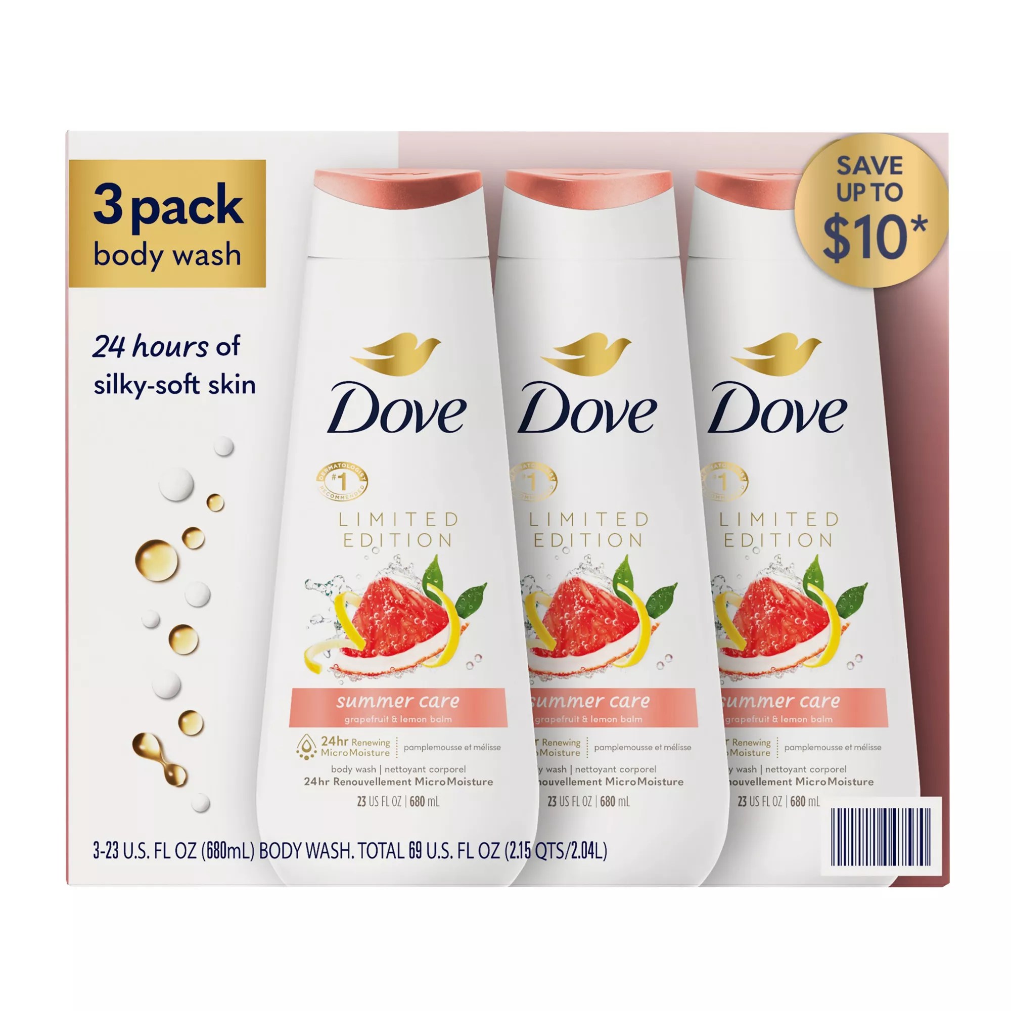 Dove Summer Care Grapefruit & Lemon Balm Body Wash Limited Edition, 3 pk./23 oz. BJ's