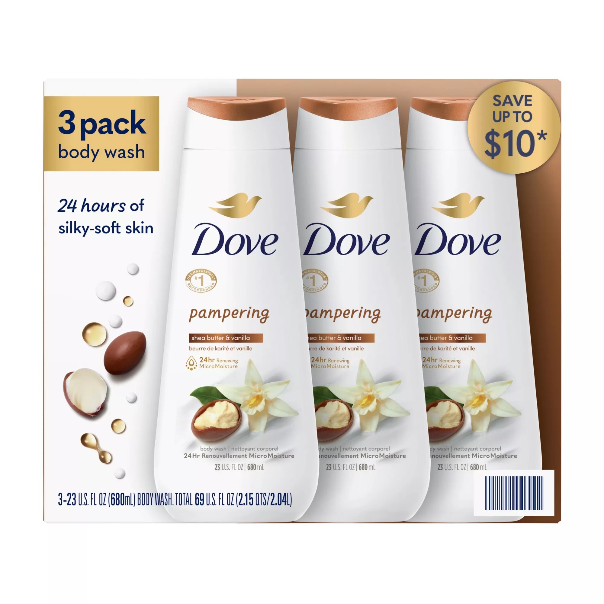 Dove Pampering Shea Butter & Vanilla Body Wash, 3 pk./23 oz. BJ's Wholesale Club