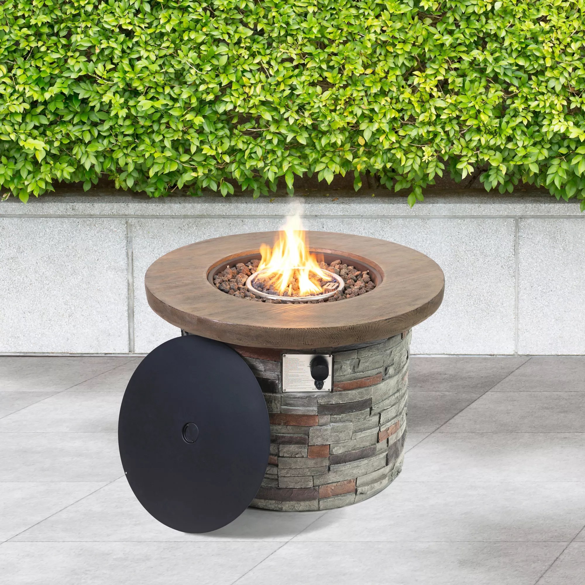 Berkley Jensen 35" Round Wood/Stone Gas Fire Pit BJ's Wholesale Club