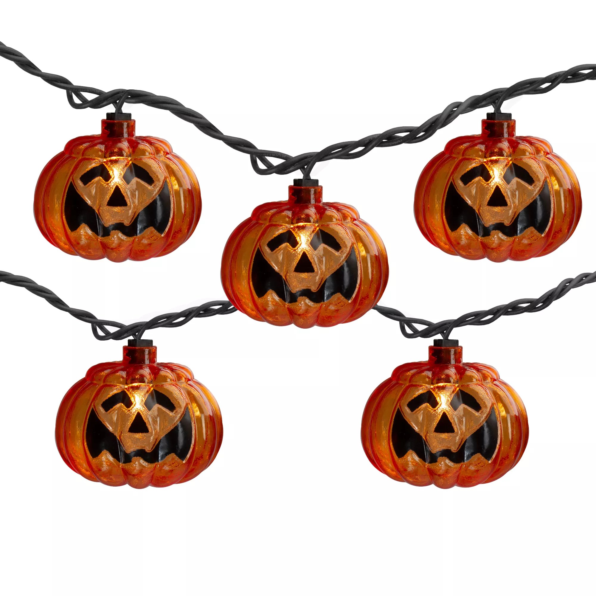 Northlight 7.5' Jack O' Lantern Shaped Halloween Lights Black Wire