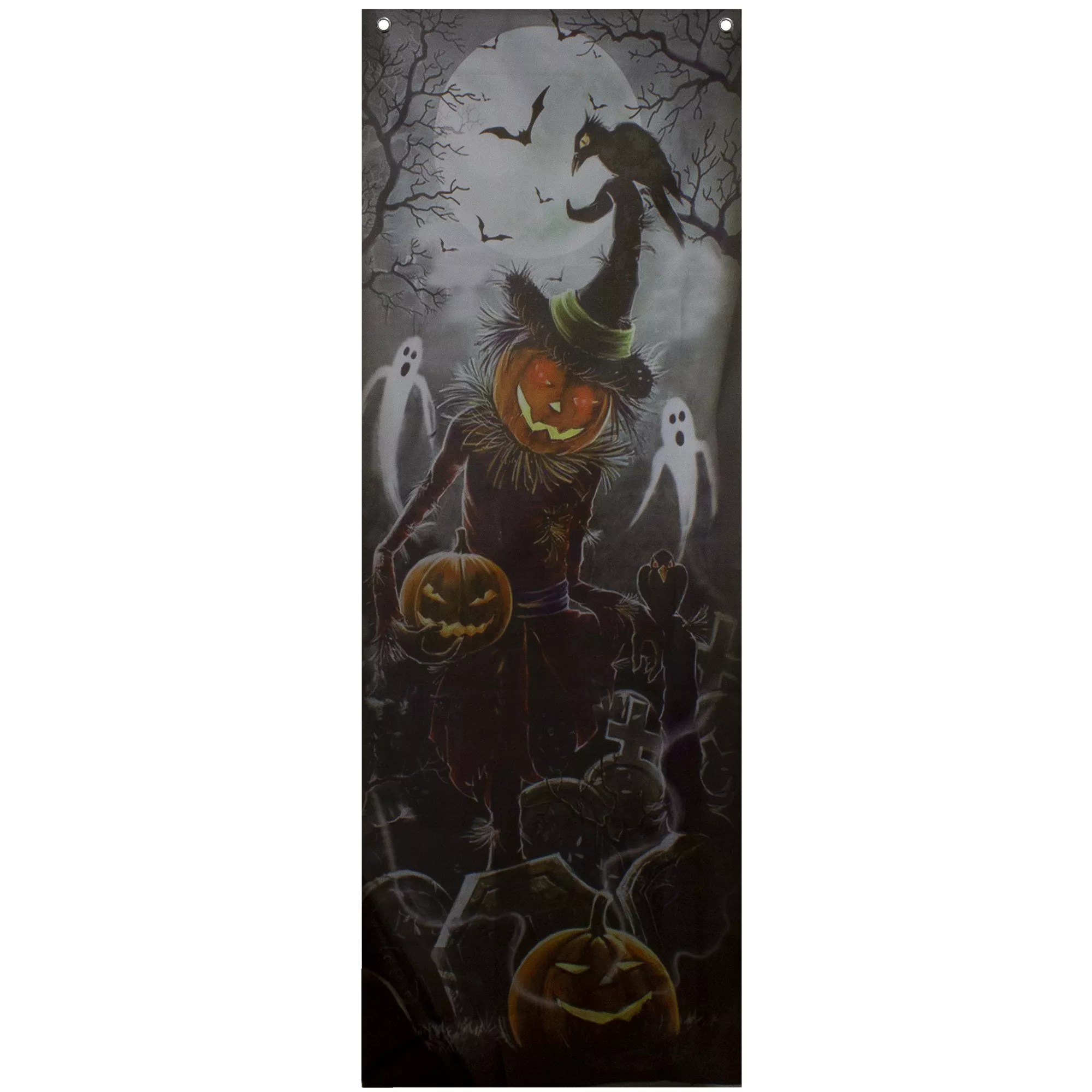 Northlight 70.75" Scary Jack O' Lantern in Graveyard Halloween Door