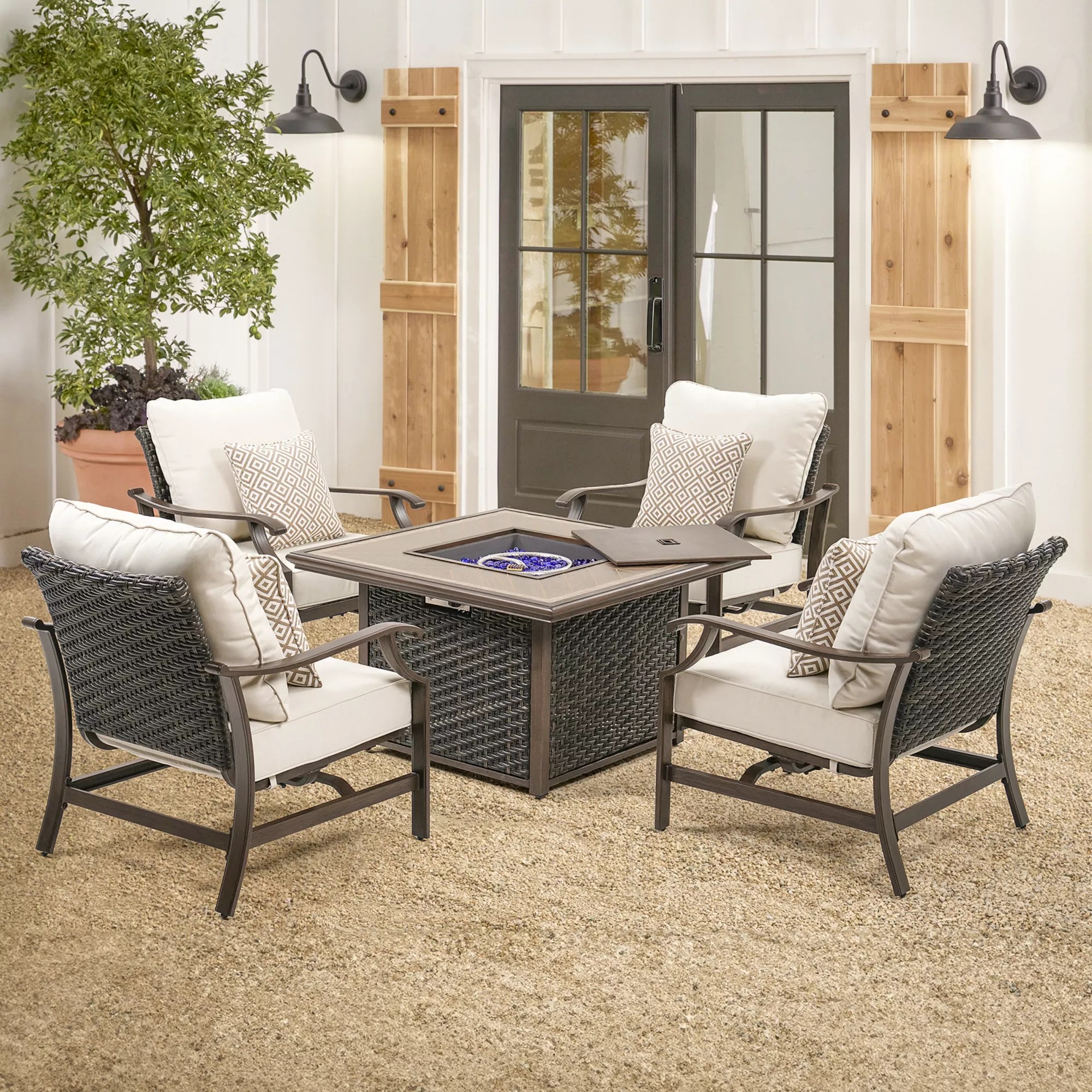Berkley Jensen Portsmouth 5 Pc. Outdoor Patio Fire Chat Set, Beige BJ