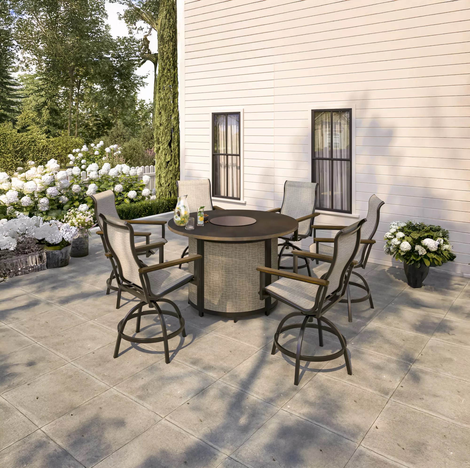 Berkley Jensen Las Olas 7Pc. Sling Outdoor Patio Dining Set with Fire