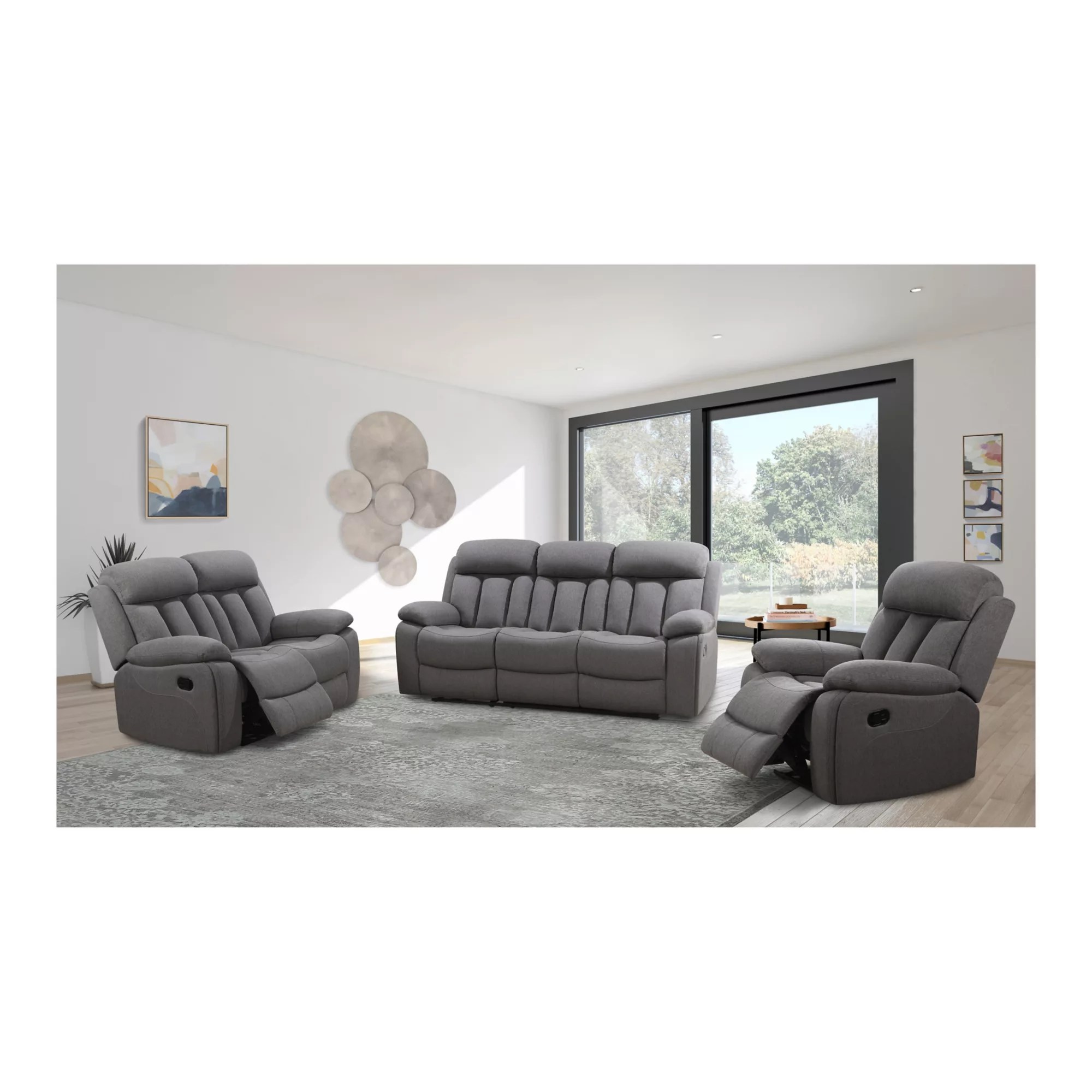 Abbyson Finch StainResistant Fabric Reclining 3Pc. Sofa Set, Gray