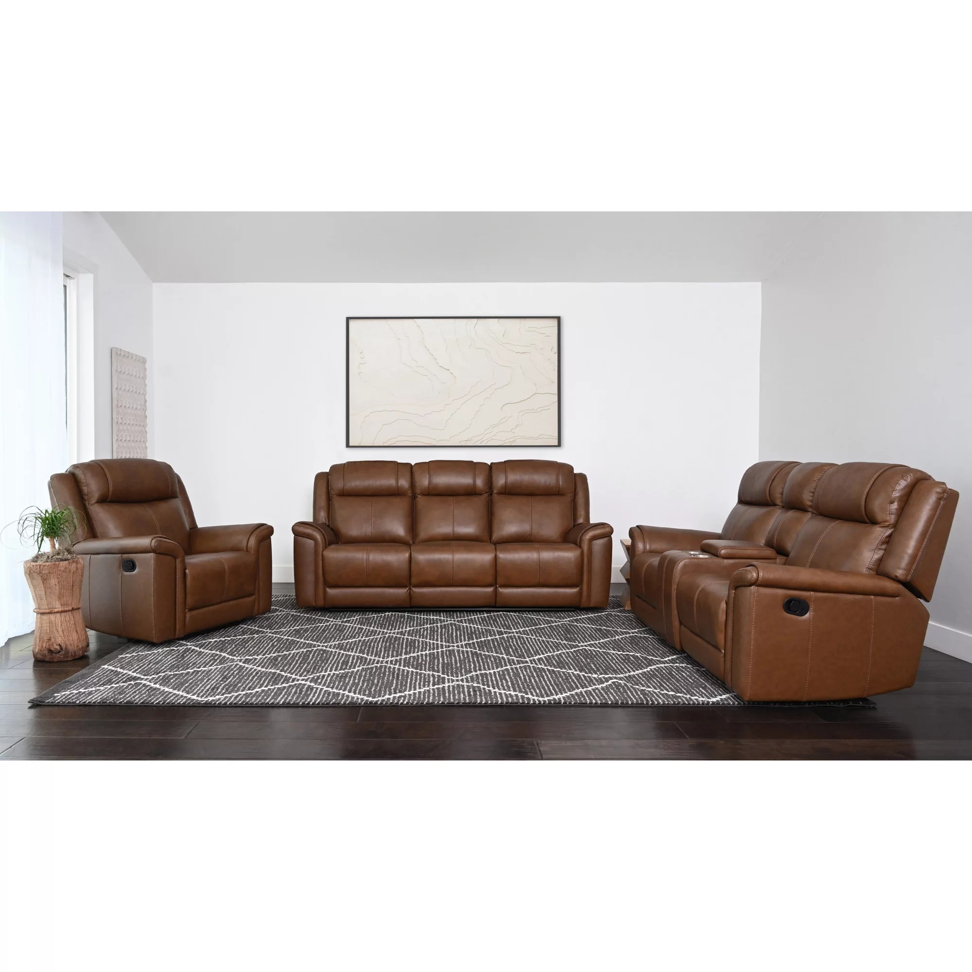 Abbyson Gelson 3Pc. Leather Manual Reclining Sofa Collection, Brown