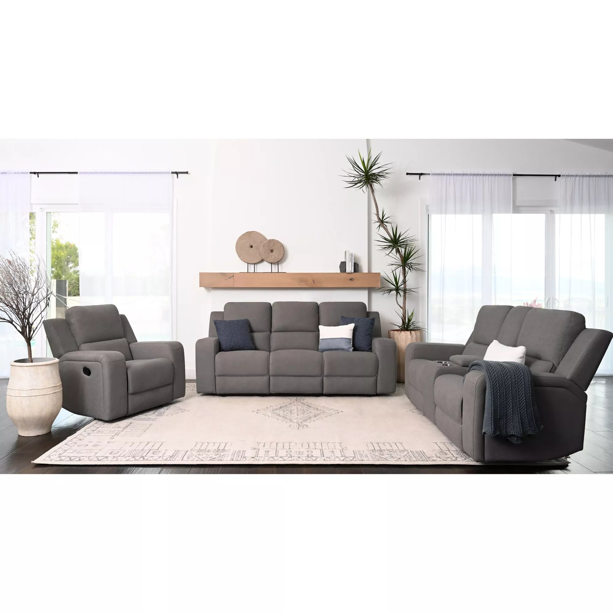 Abbyson Maggie 3Pc. Fabric Manual Reclining Sofa Set, Brown BJ's