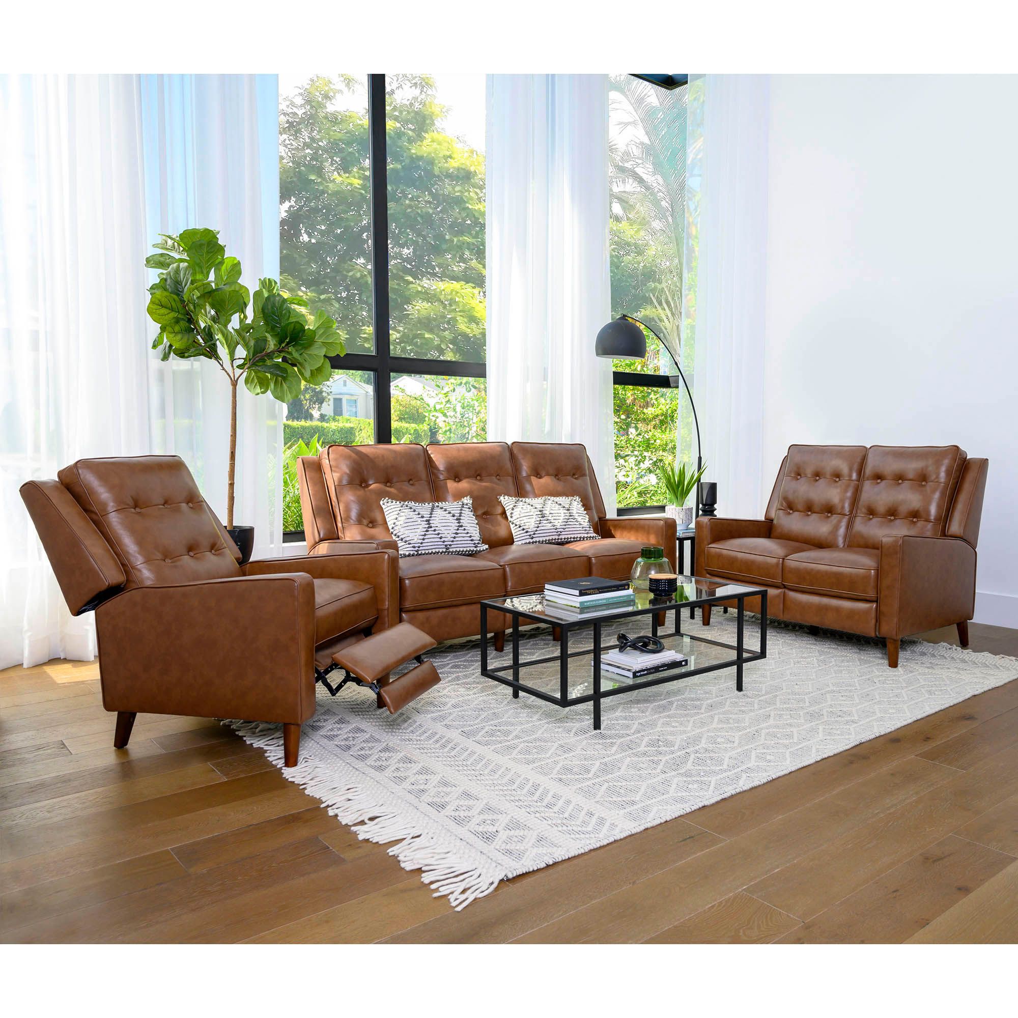 Abbyson Haverly Mid Century Pushback Leather Sofa & Recliner, Brown