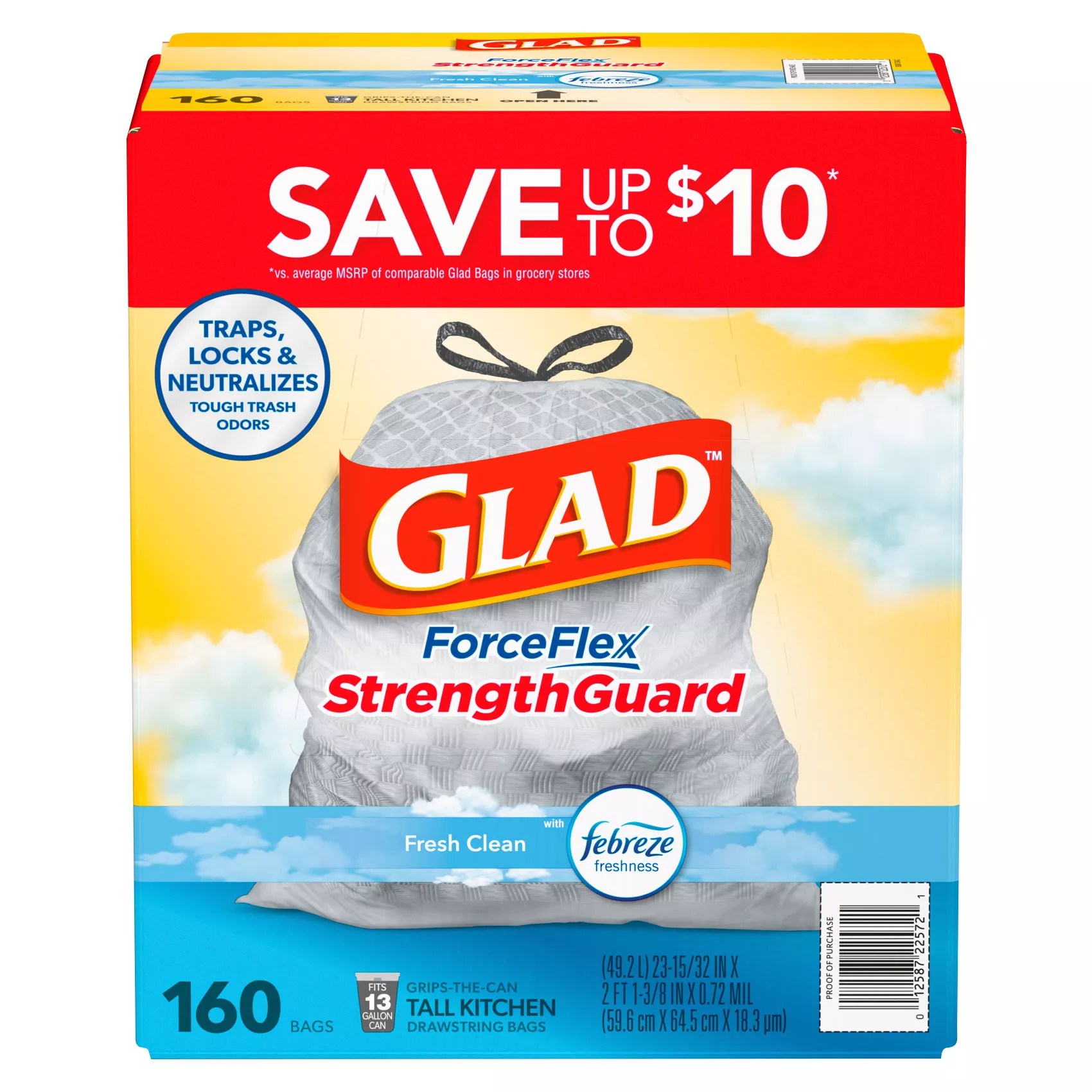 Glad ForceFlex Tall Kitchen Drawstring Trash Bags Gain Fresh Clean BJ