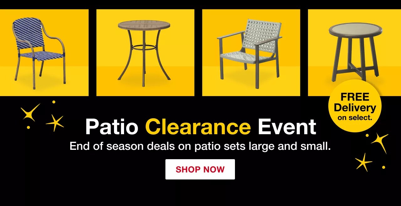 Patio clearance. End of season deals on patio sets large and small