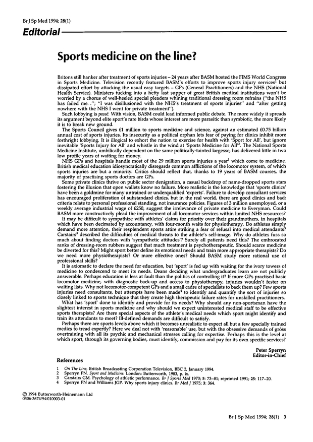 Sports medicine on the line? British Journal of Sports Medicine