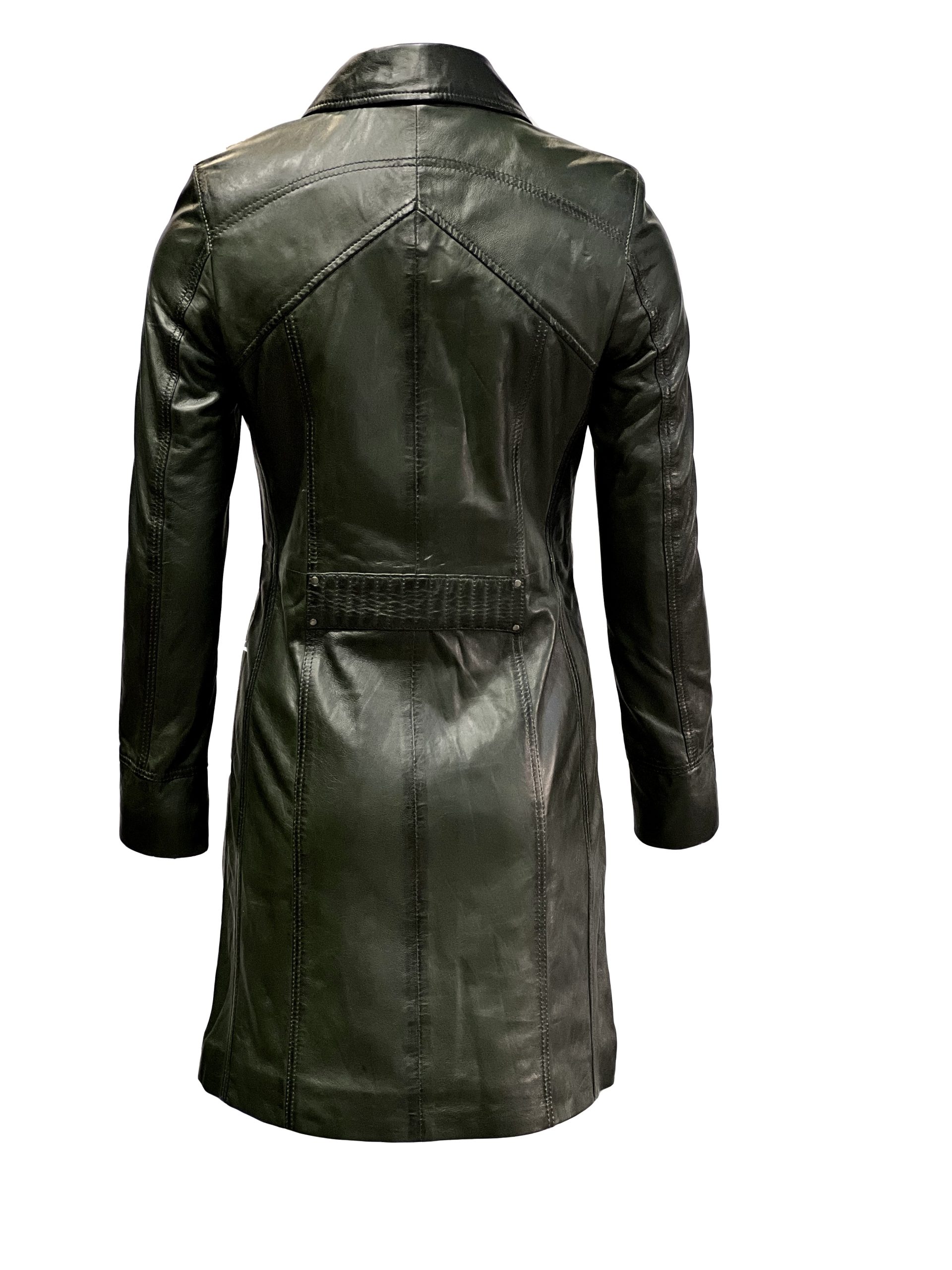 Lang Leren Jas Dames Groen- Stratto – Bk Leder