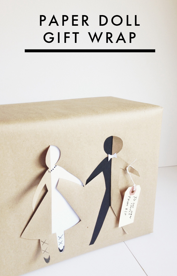 DIY paper doll bridal gift wrap Brooklyn Bride Modern Wedding Blog