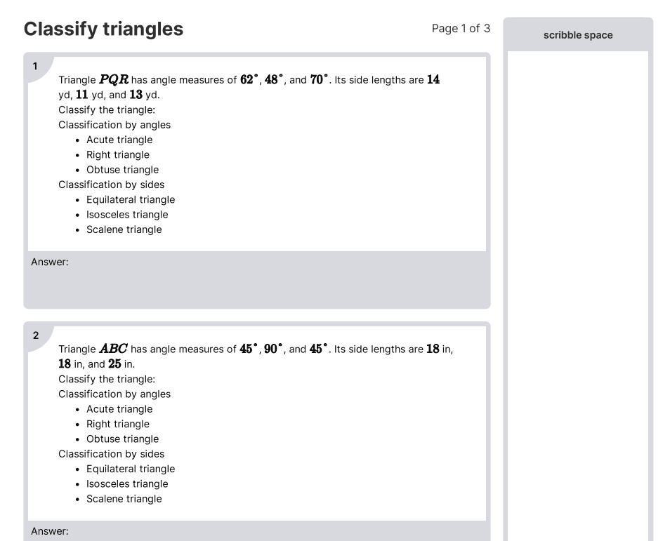 Classify Triangles Worksheets [PDF] (8.EE.A.3): 8th Grade Math
