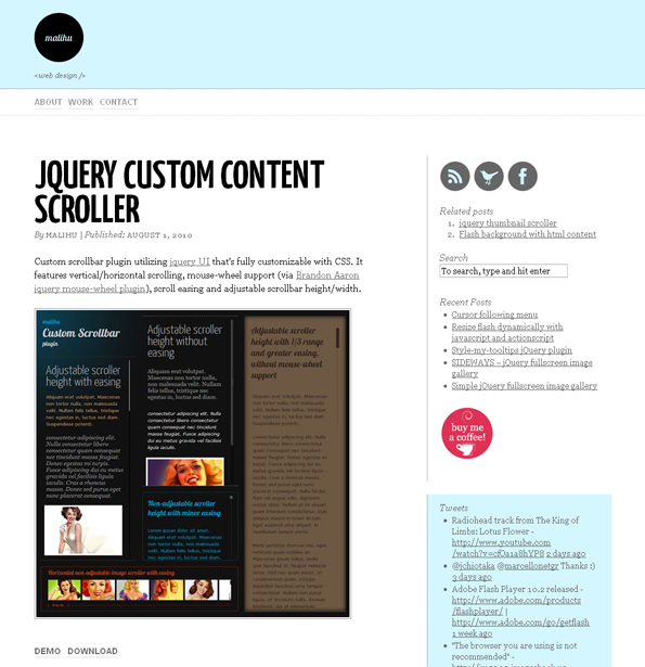 スクロールバーのデザインをカスタマイズできるjQueryプラグイン「jQuery CUSTOM CONTENT SCROLLER」 ｜ BLACKFLAG