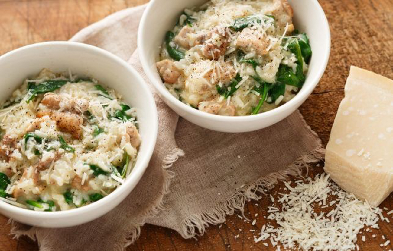 pressure cooker chicken risotto. black barrow.