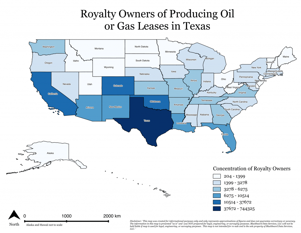 Map of Royalty Owners of Production Oil or Gas Leases in Texas
