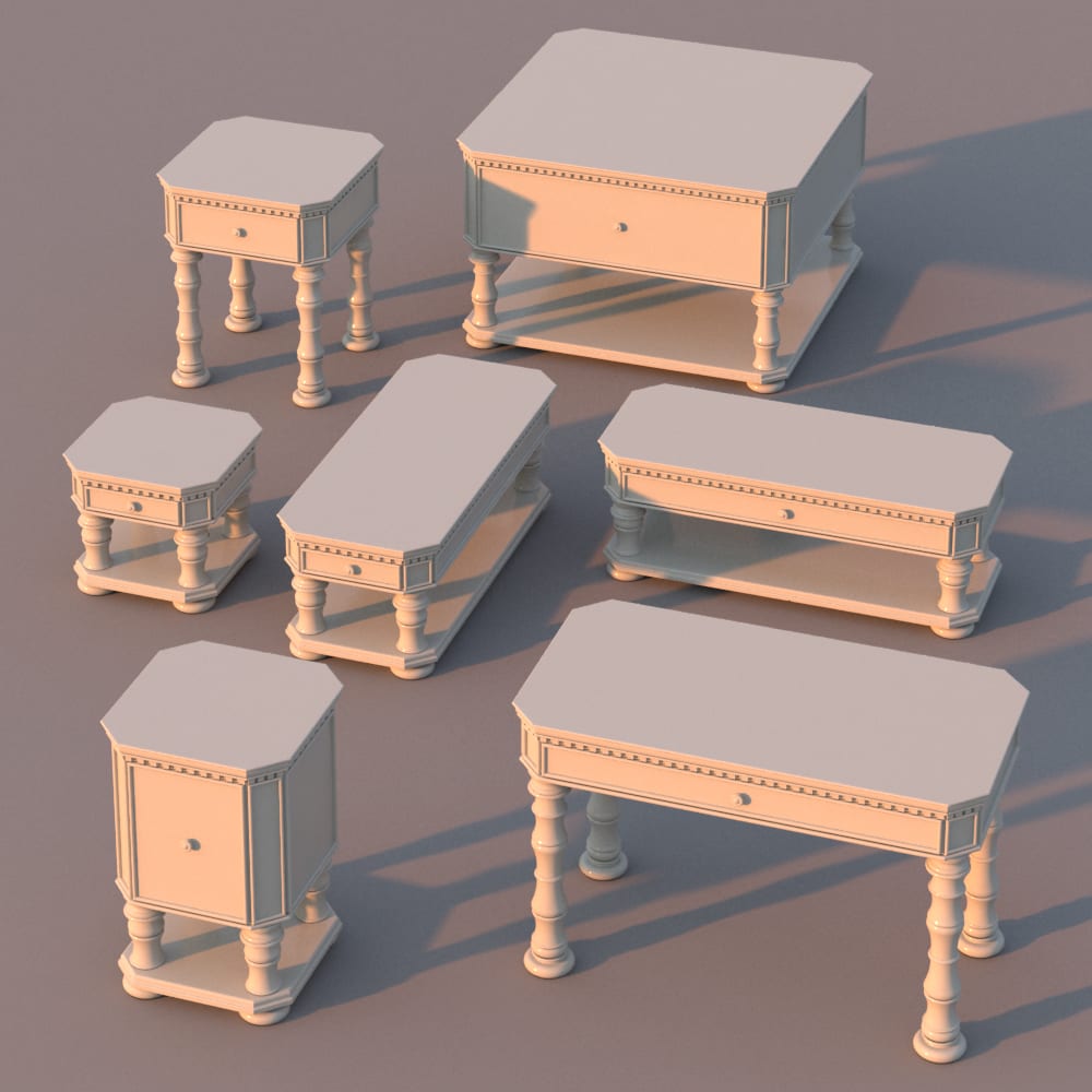 Elegant Living Room Tables Set BlackBee3D