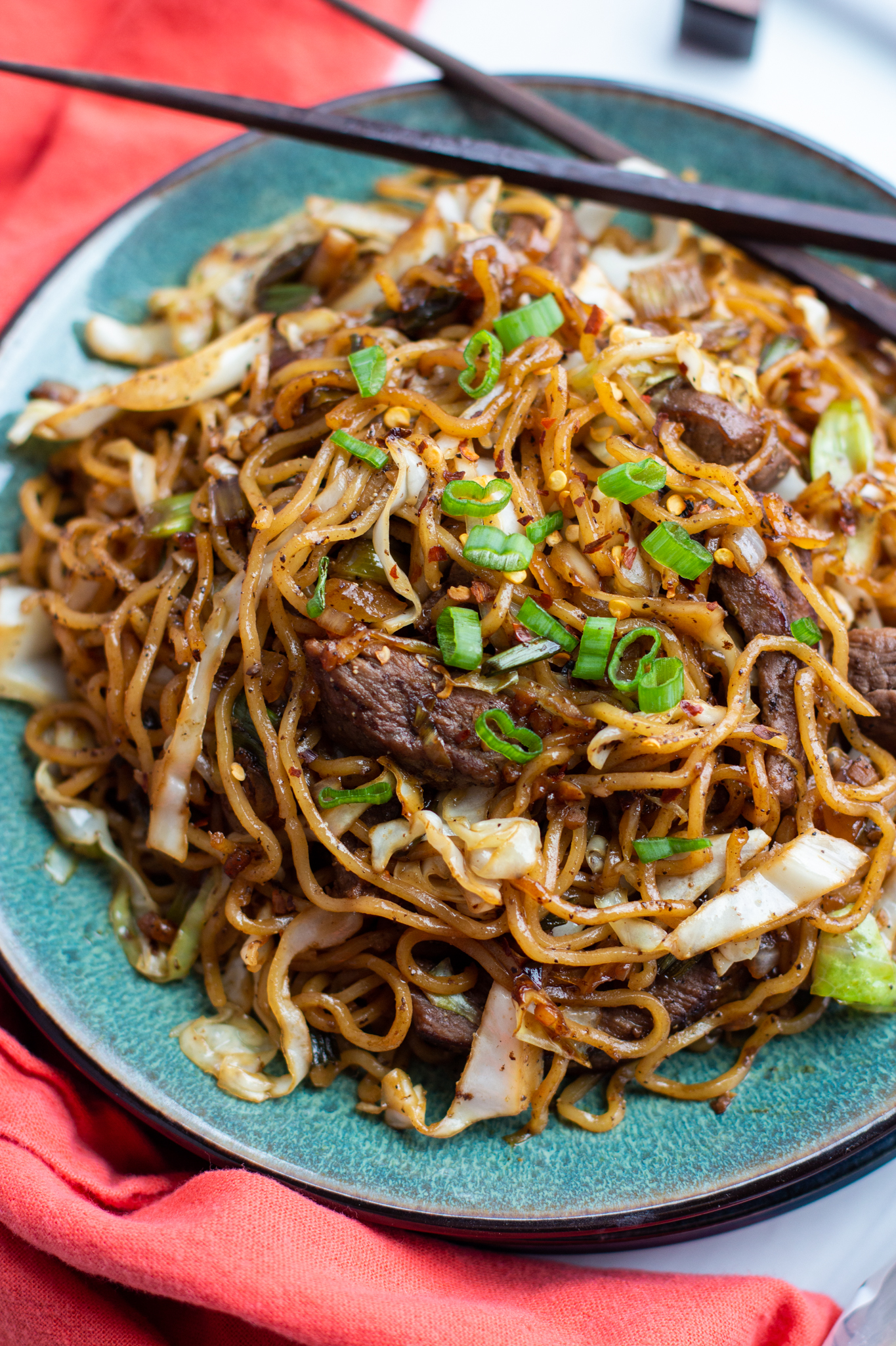 Pan Fried Beef Noodles with Garlic and Cabbage {easy recipe}