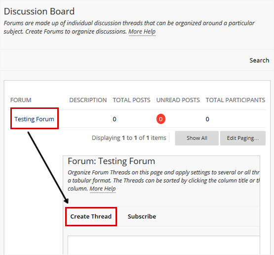 Creating a Discussion Board Thread in Blackboard Teaching and