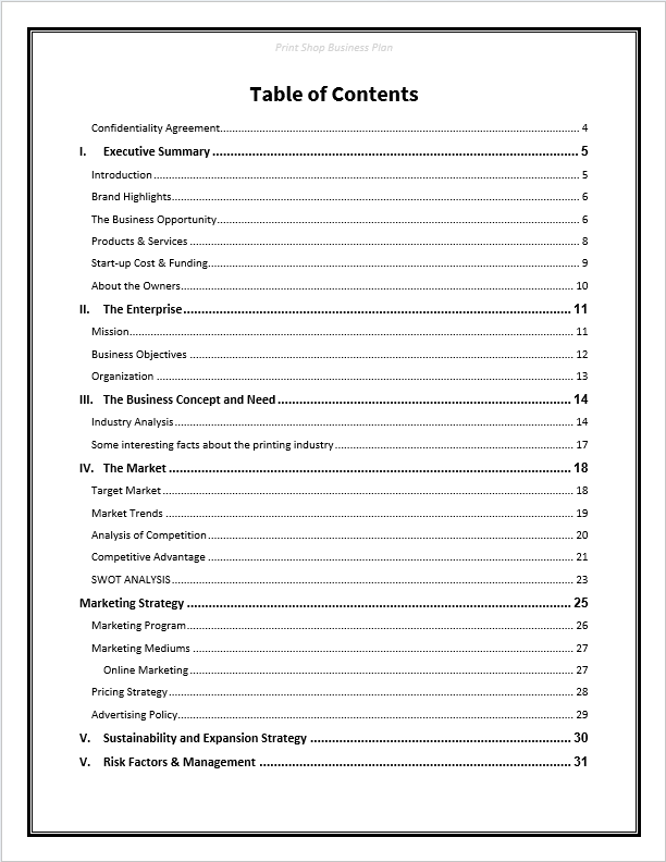 Print Shop Business Plan Template Sample Pages Black Box Business Plans